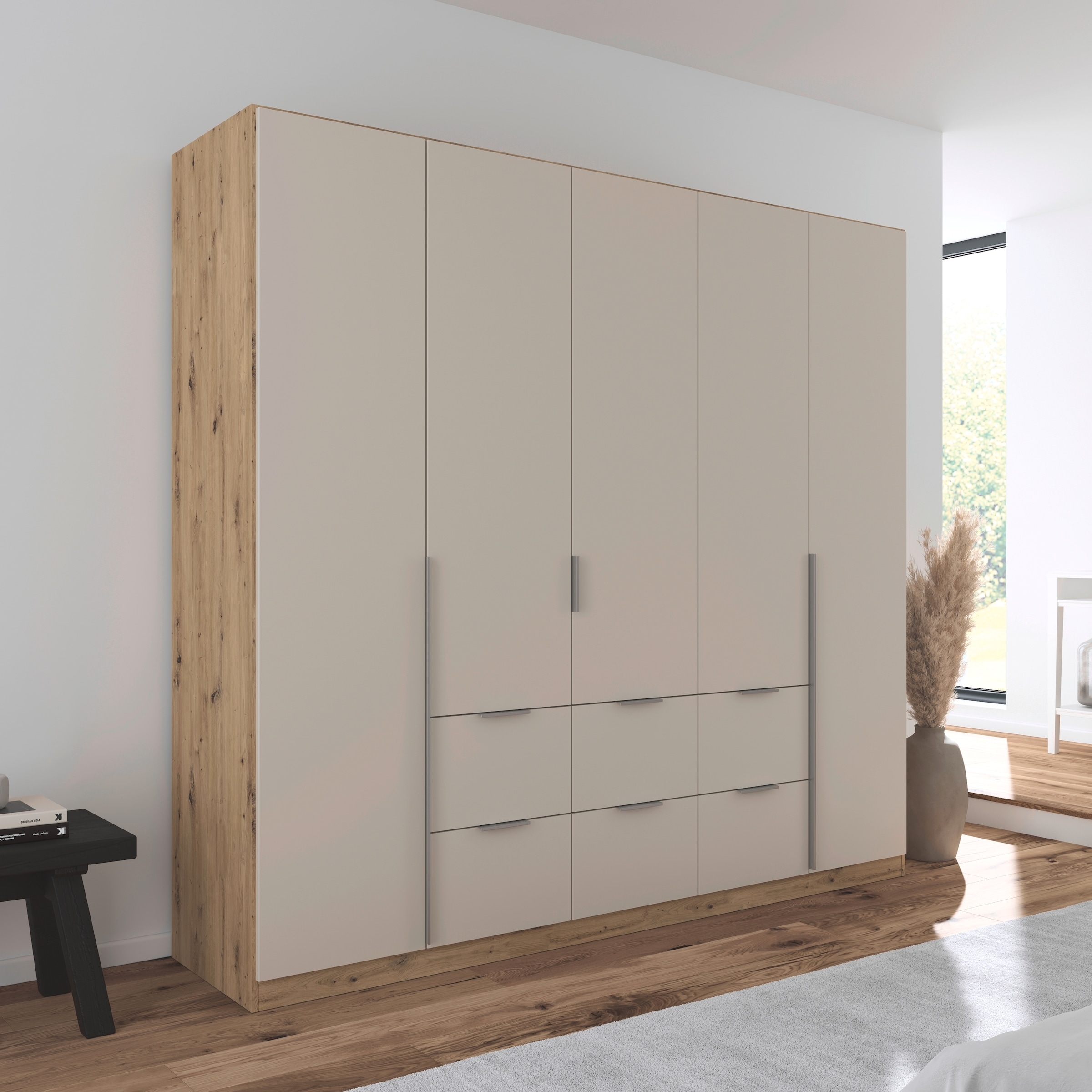 rauch Drehtürenschrank »Kleiderschrank Schrank Garderobe AGORDO mit Dekor- oder Hochglanzfront«, (in zwei Griff-Farben, Breiten 91-360 cm), mit Außenschubkästen, in 7 Breiten und 2 Höhen MADE IN GERMANY