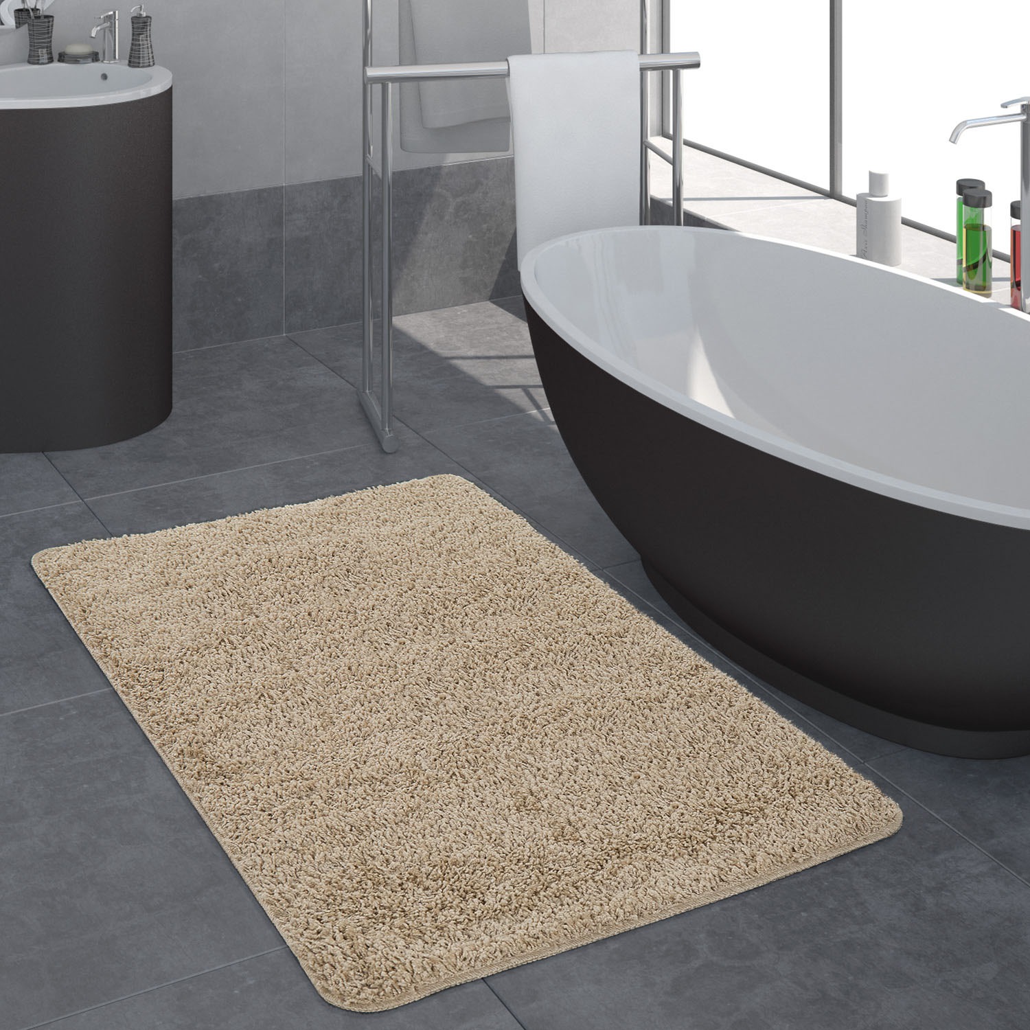 Paco Home Badematte »Sydney 505«, rutschhemmend beschichtet, fußbodenheizungsgeeignet, Badteppich, Uni Farben, waschbar, rechteckig & rund erhältlich
