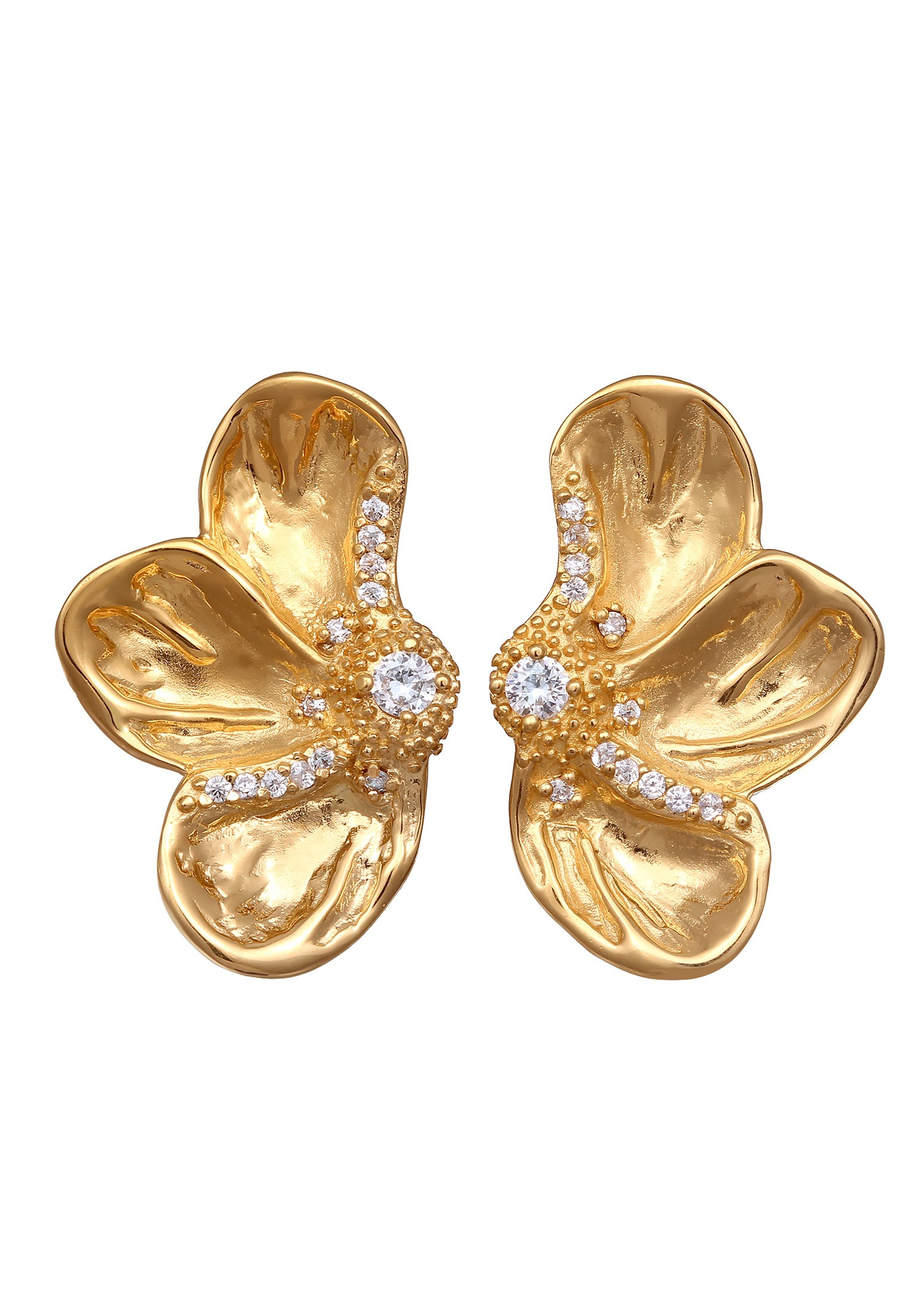 Elli Premium Paar Ohrstecker »Ohrringe Blume Zirkonia Weiß Diamantschliff 925 Sterling Silber gold-plated«