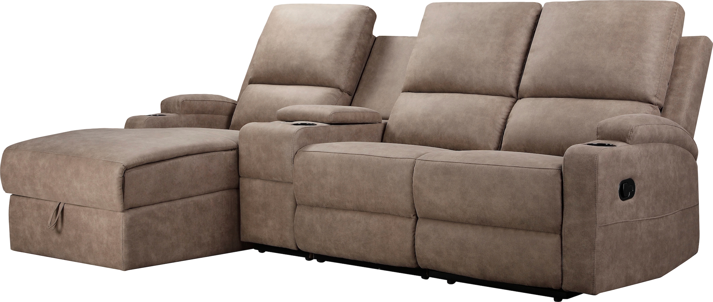 Home affaire Ecksofa »NAPORI Multimediasofa, 3er Kinosessel XXL, L-Form, 3 Bezugsstoffe«, Kinosofa mit Relaxfunktion, Getränkehalter, Staufach und Staukasten