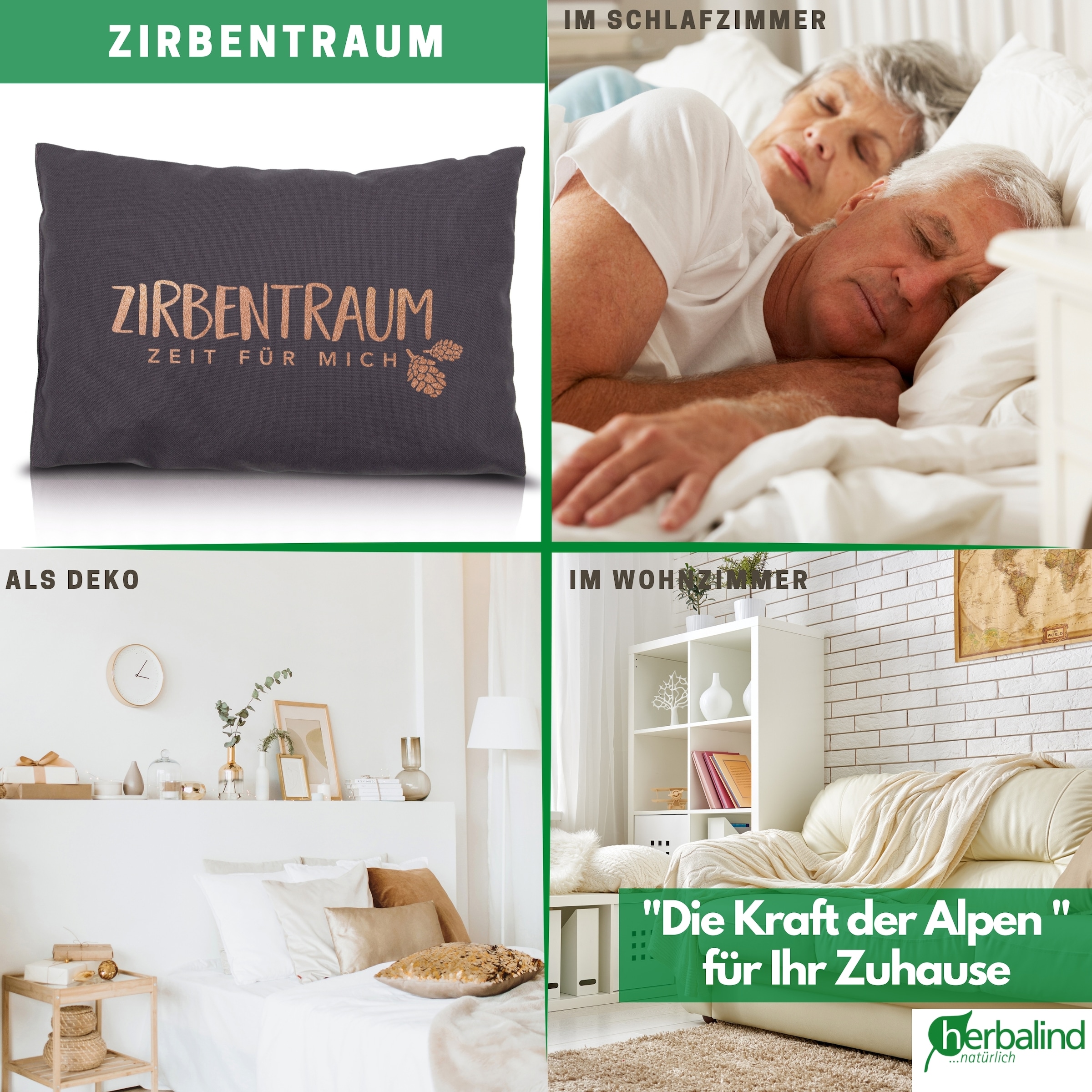 herbalind Zirbenkissen »Zirbentraum in Anthrazit/Roségold 30x20 mit Reißverschluss - Gefüllt« mit hochwertigen Zirbenholzflocken 100% Baumwolle - Made in Germany