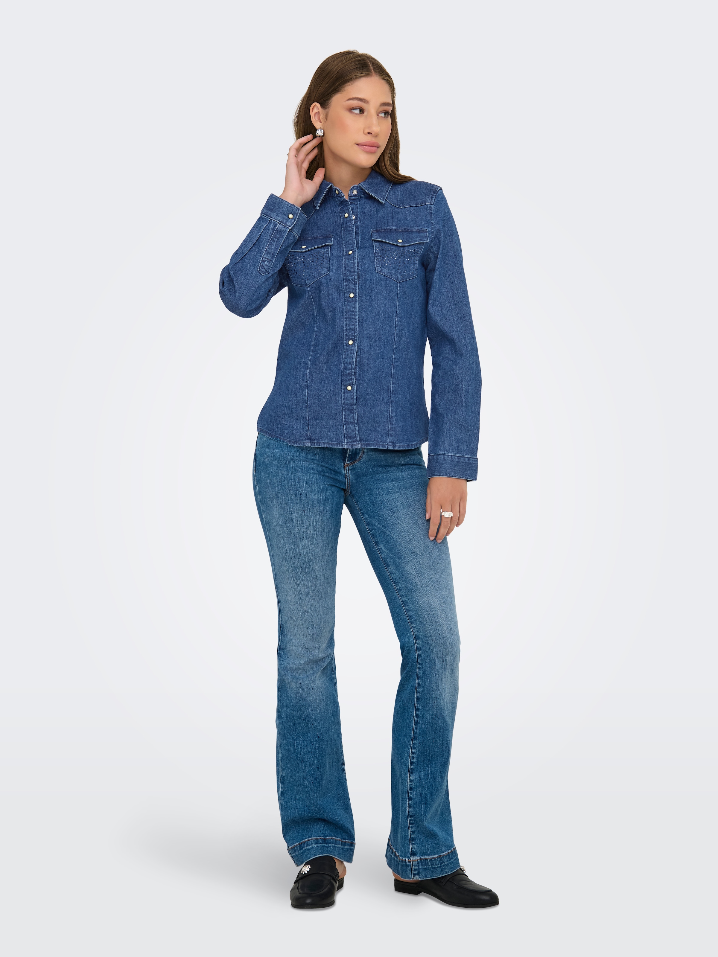 ONLY Jeansbluse »ONLSASIA L/S RHINESTONE DNM SHIRT AKM«