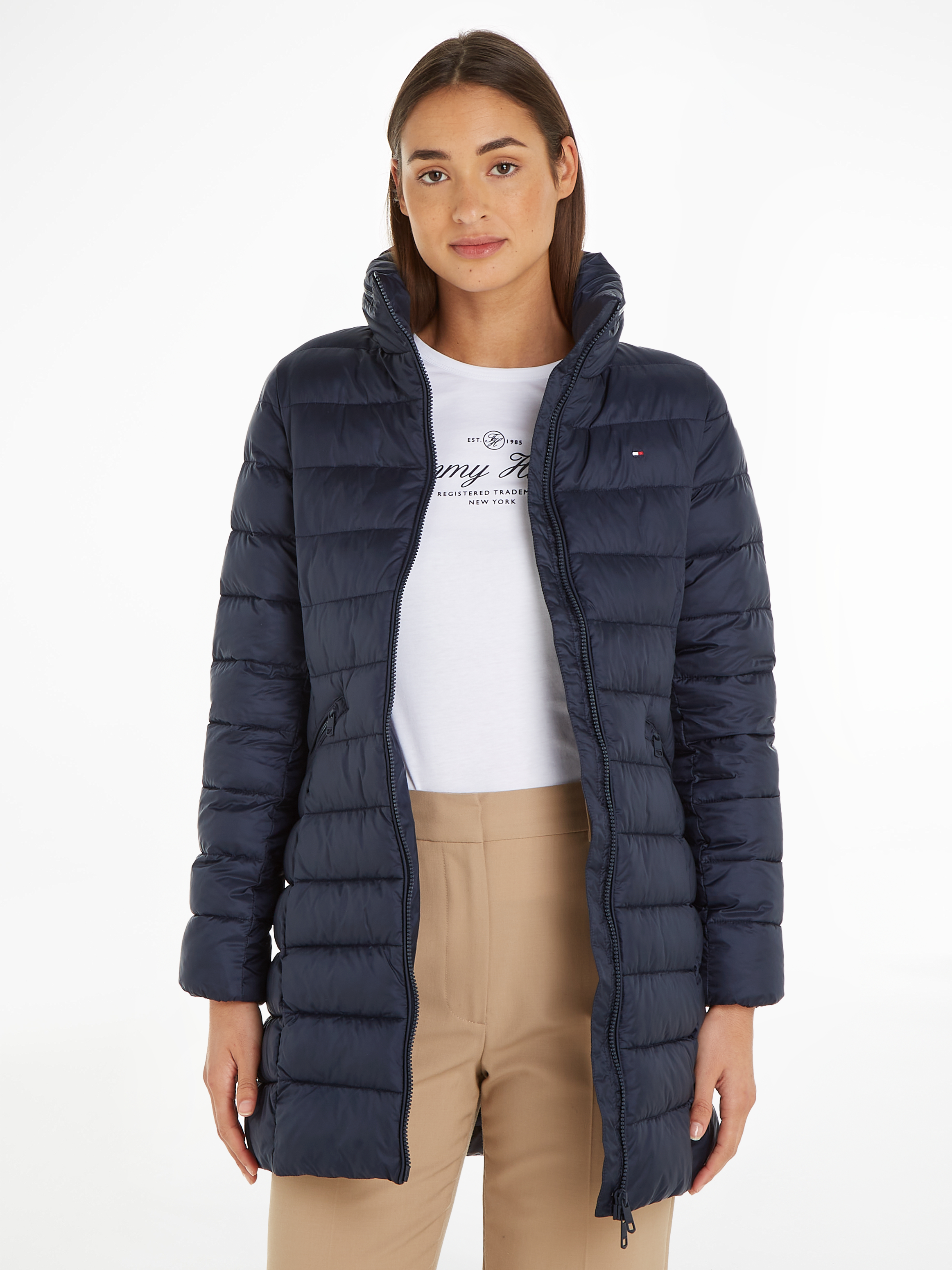 Steppmantel »MW PADDED GLOBAL STRIPE COAT«, mit Kapuze im Stehkragen
