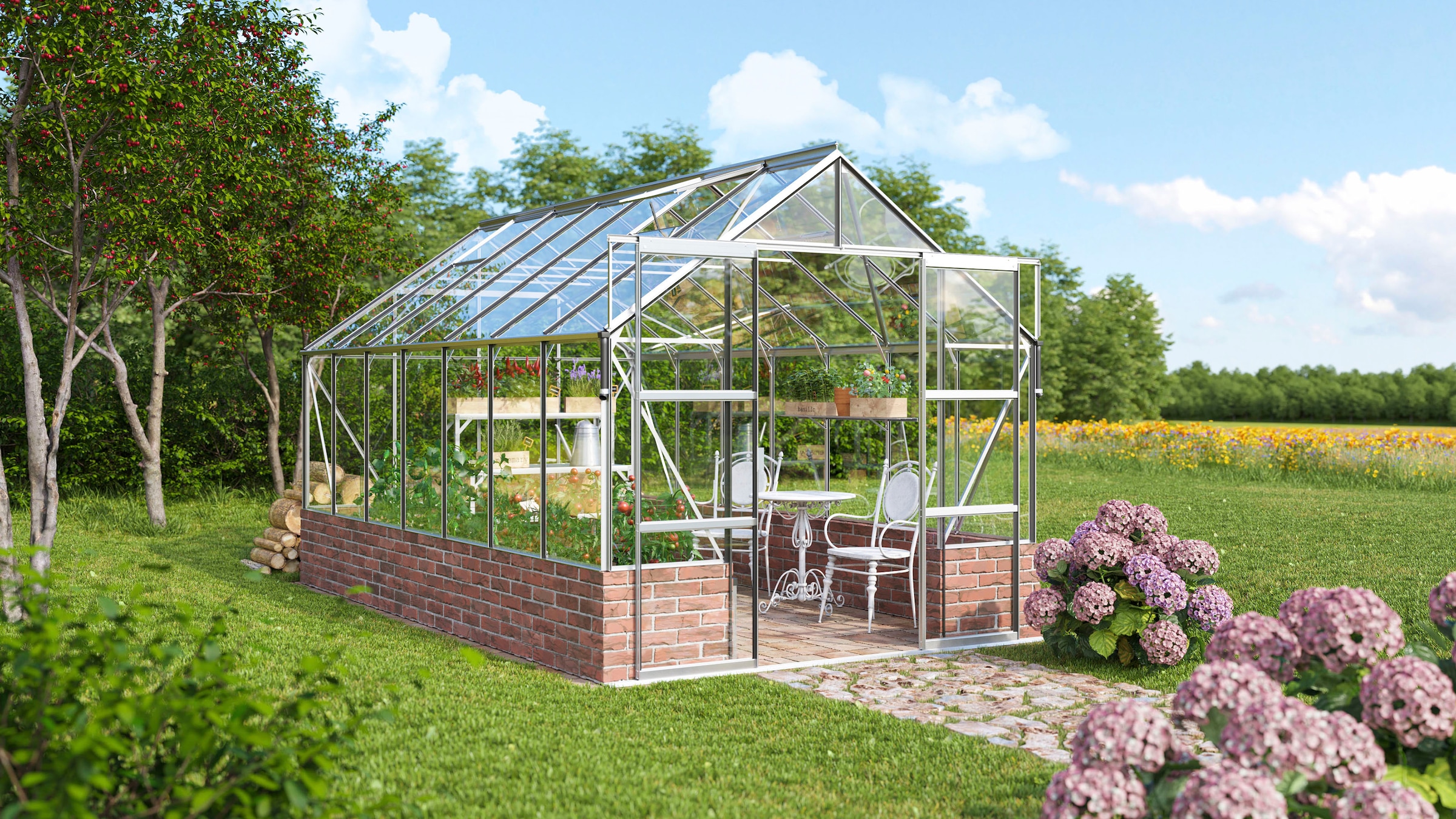 Vitavia Gewächshaus »Cassandra 9900«, Alu-Profilen, Trockenmauersteine, 3 mm Sicherheitsglas