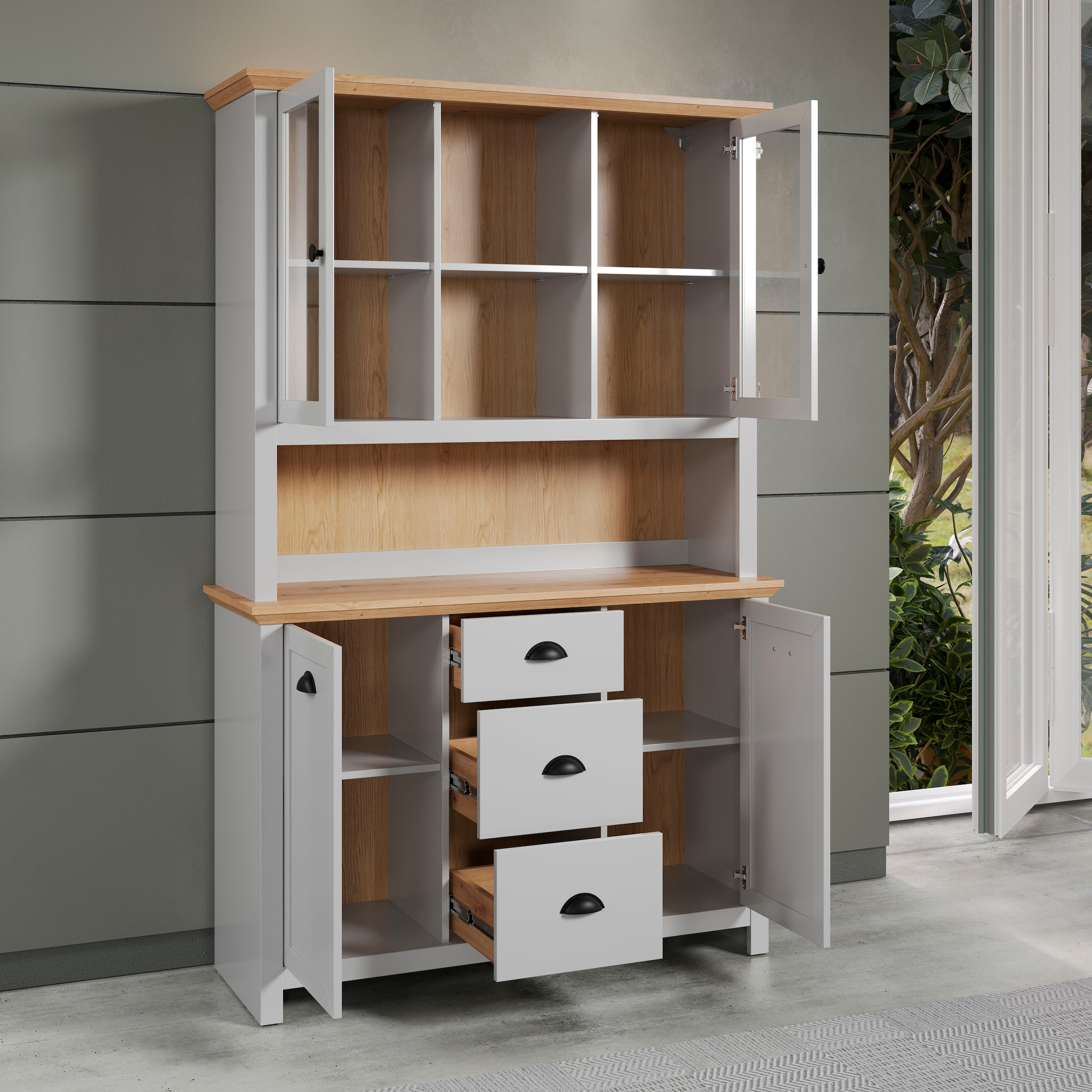 Home affaire Buffetaufsatz »Herzwill«, (1 St.), Aufsatz mit 2 Glastüren im Landhausstil - (B/T/H) 119/36/105 cm
