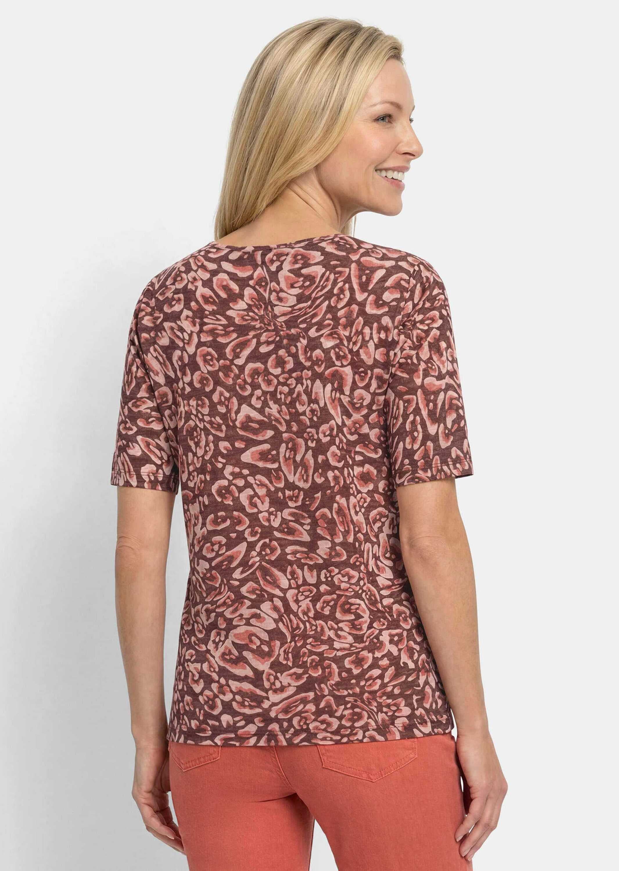 GOLDNER Kurzarmshirt »Kurzgröße Viskoseshirt mit abstraktem Floraldruck« stretchbequemer Viskosejersey