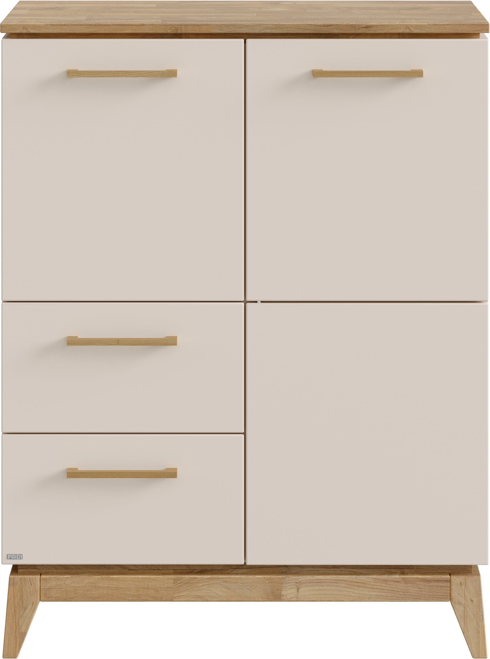 PAIDI Highboard »STIENE in Beige oder Grau, 2 Schubladen und 2 Türen mit Soft-Close« B/H/T ca. 95/123/40cm,  stabiles Regal mit Massivholz, Standregal, geprüfte Qualität