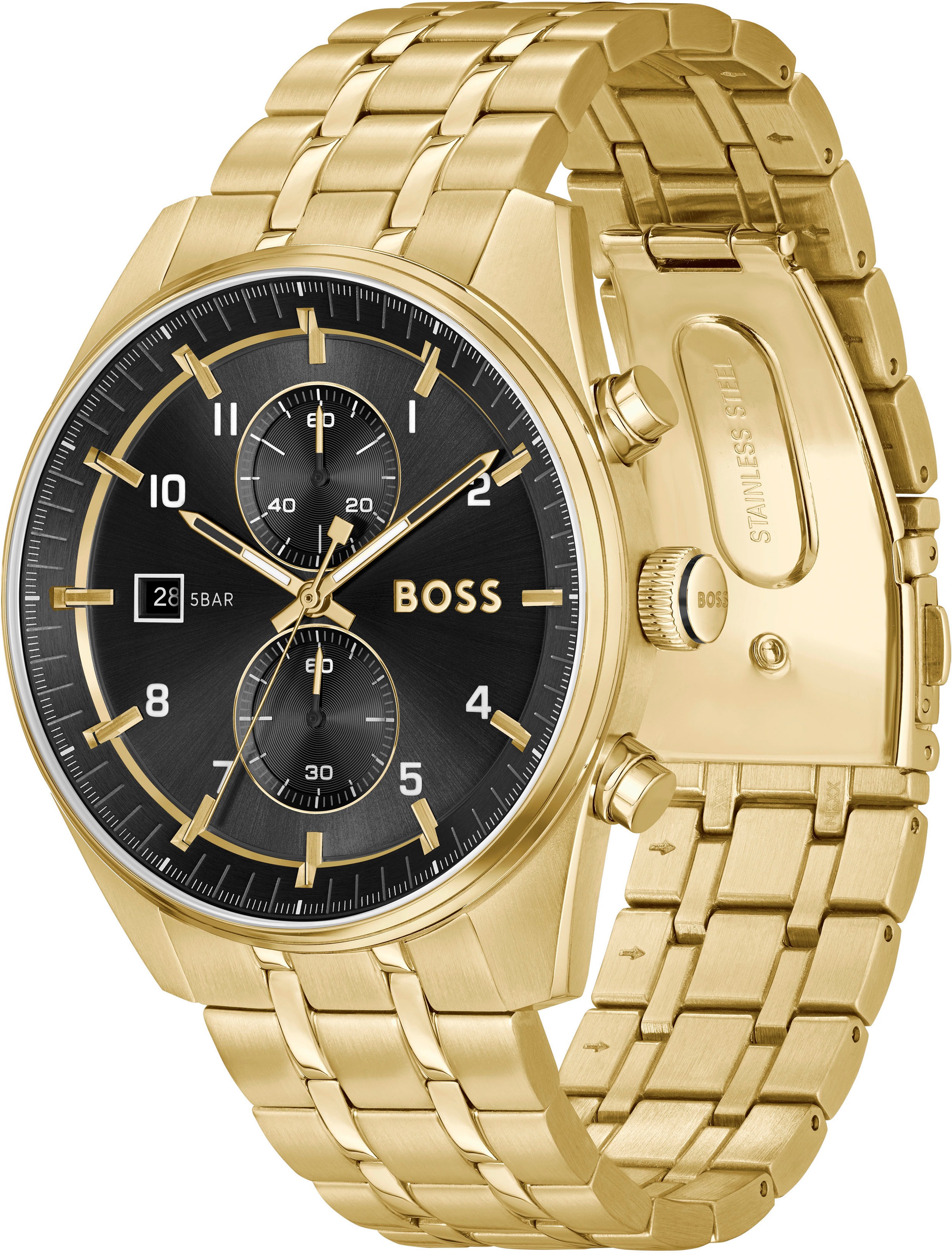 BOSS Chronograph »SKYTRAVELLER«, Quarzuhr, Armbanduhr, Herrenuhr, Edelstahlarmband, analog, Tag
