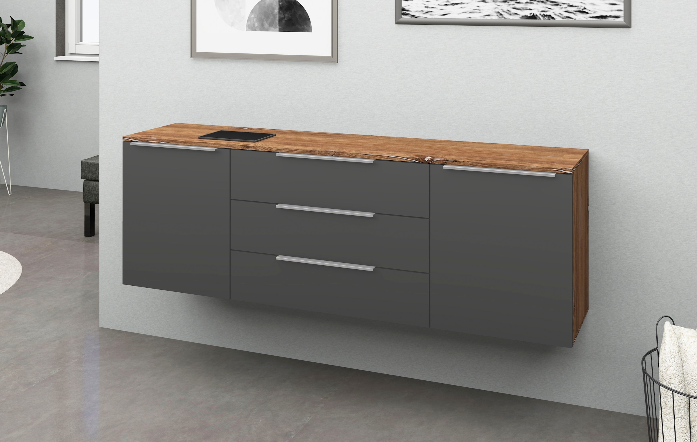 borchardt Möbel Sideboard »Oliva, hängend oder stehend mit Metallgriffen« Breite 166 oder 200cm, 2 Türen 3 Schubfächer