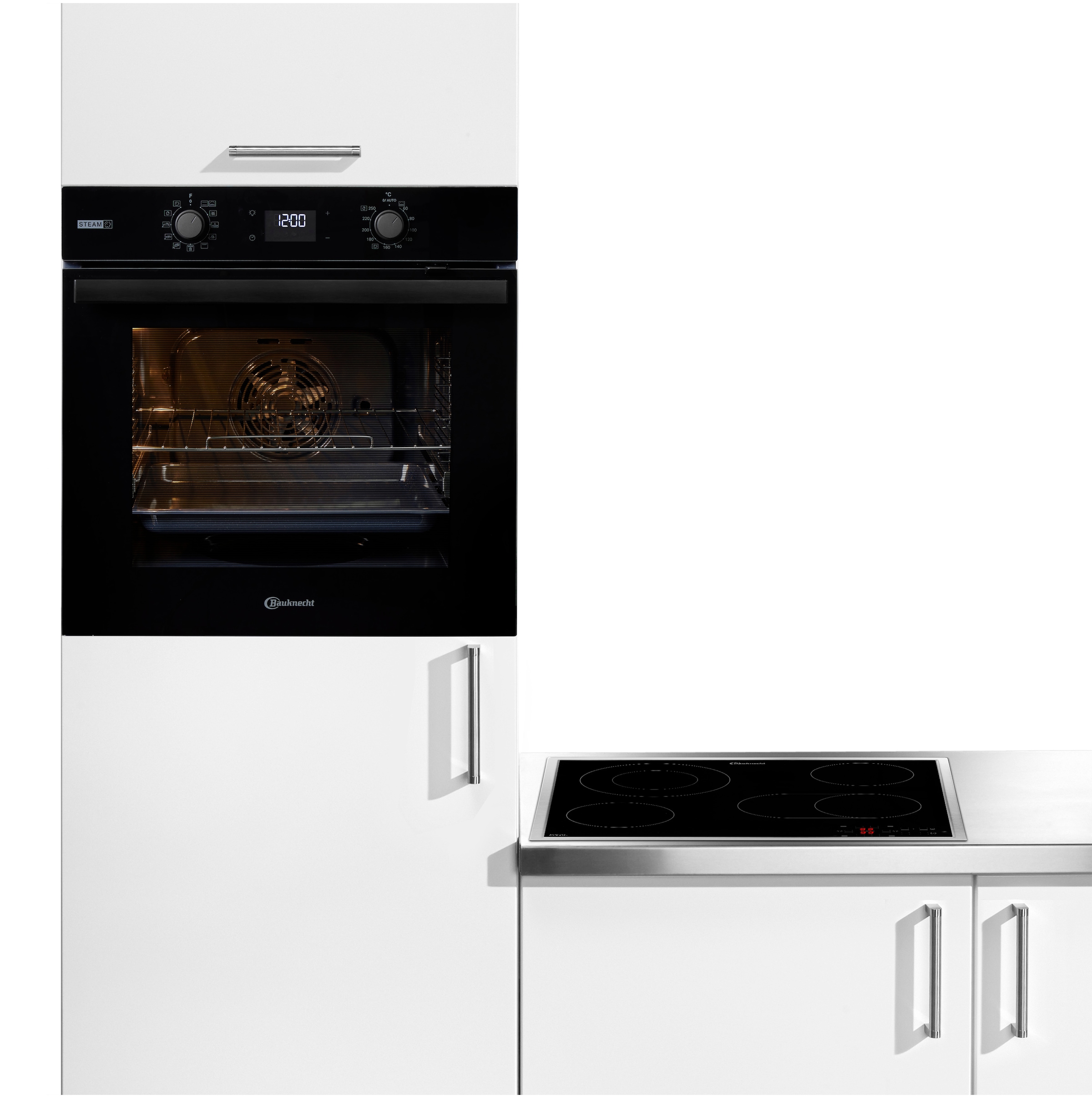 BAUKNECHT Backofen-Set »BAKO 760 Steam BL« mit 1-fach-Teleskopauszug Set, 2 Stk. tlg. GentleSteam - für ein saftiges Inneres und ein knuspriges Äußeres