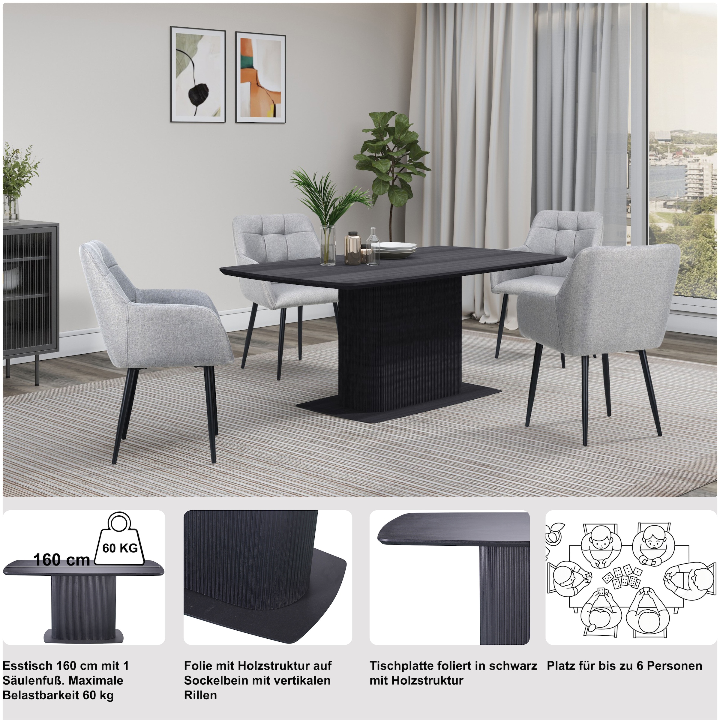 OTTO home Esstisch »Daleton« Tischplatte und Standfuß mit Holzstruktur, pflegeleicht, Höhe 76 cm