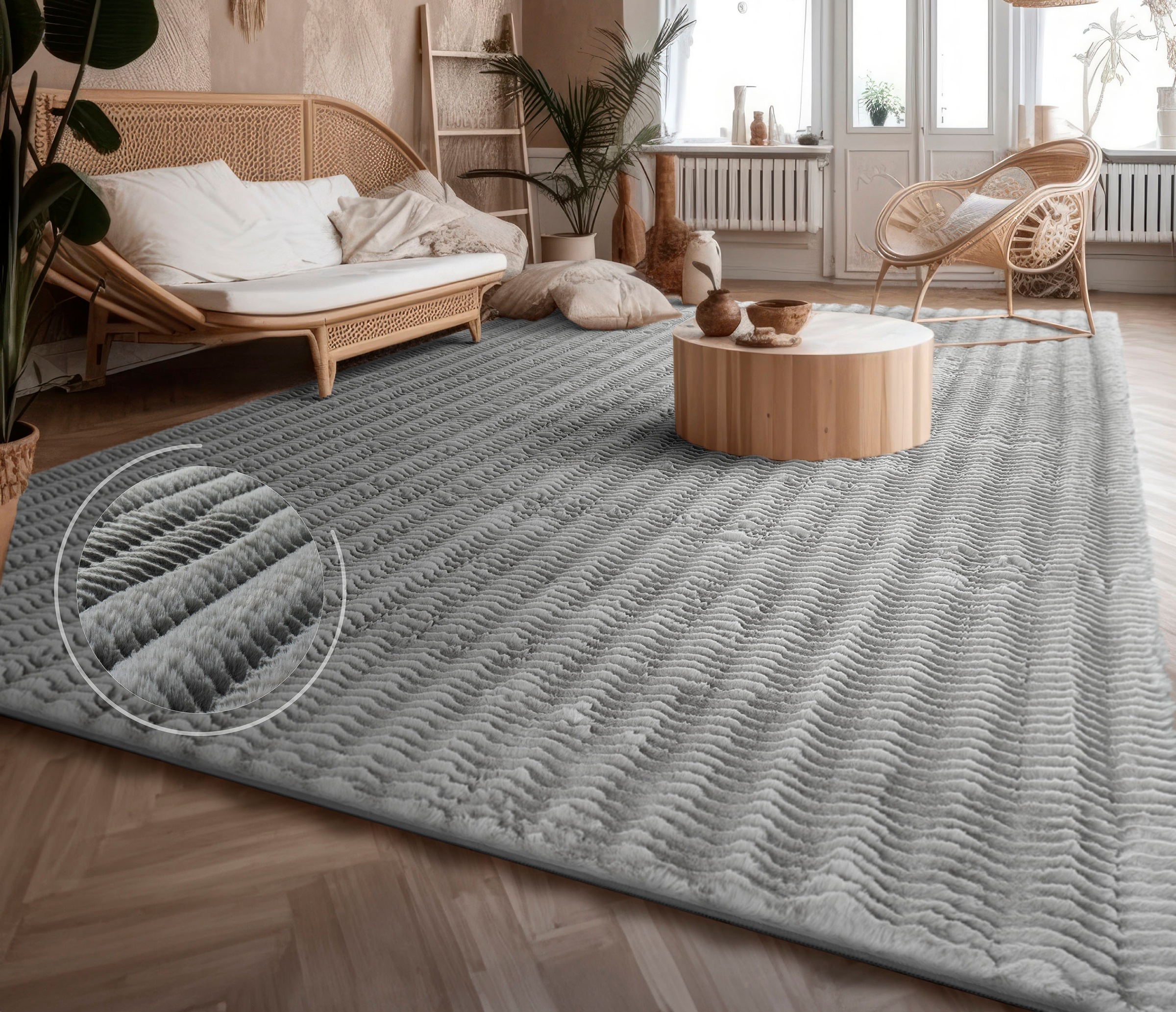 Paco Home Hochflor-Teppich »Arnheim 743« rechteckig 27 mm Höhe Uni Farben, Wellen Muster, besonders weich, Hoch-Tief Effekt