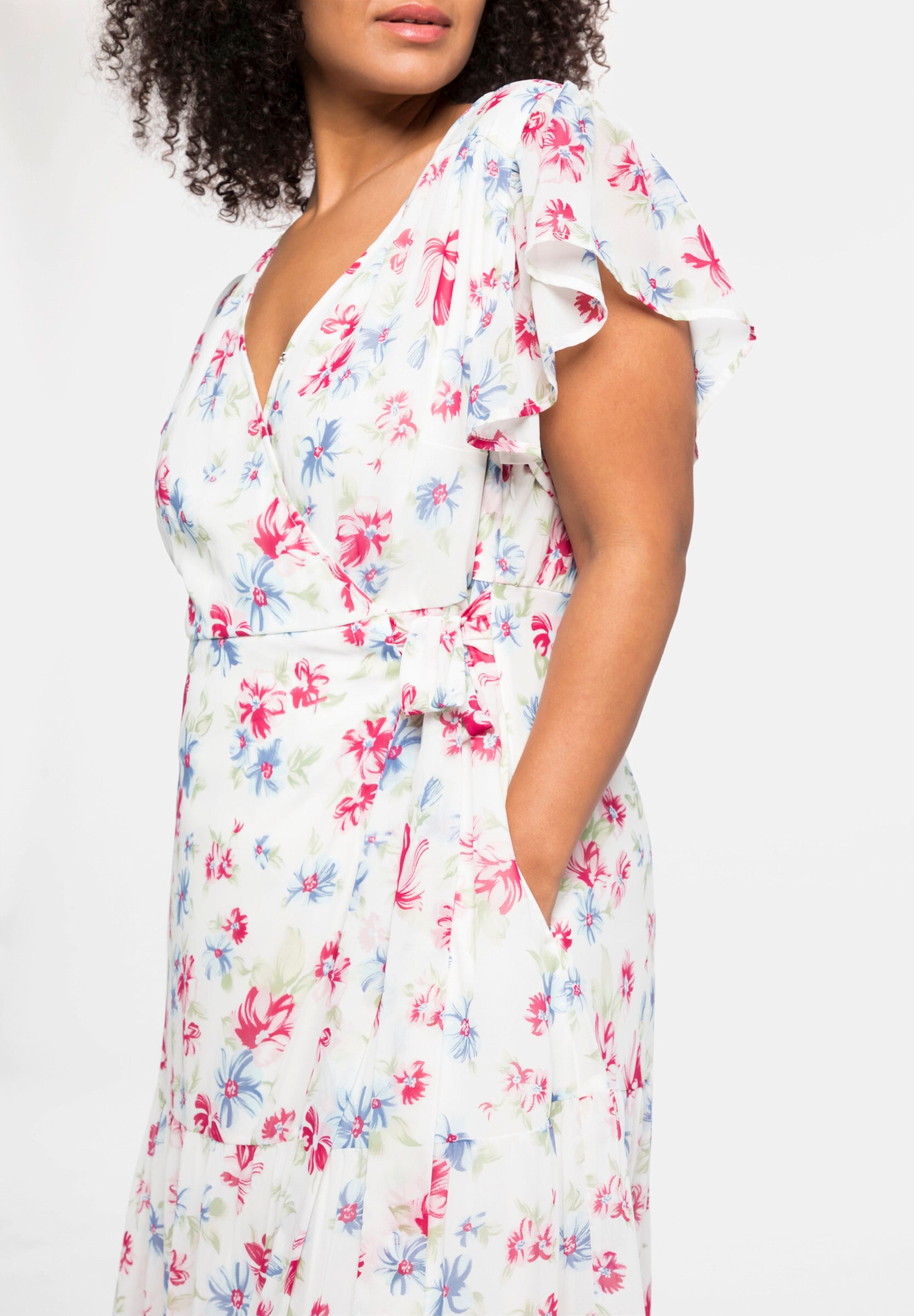 sheego by Joe Browns Jerseykleid »Chiffonkleid Chiffonkleid mit Blumendruck« mit Blumendruck und Bindegürtel
