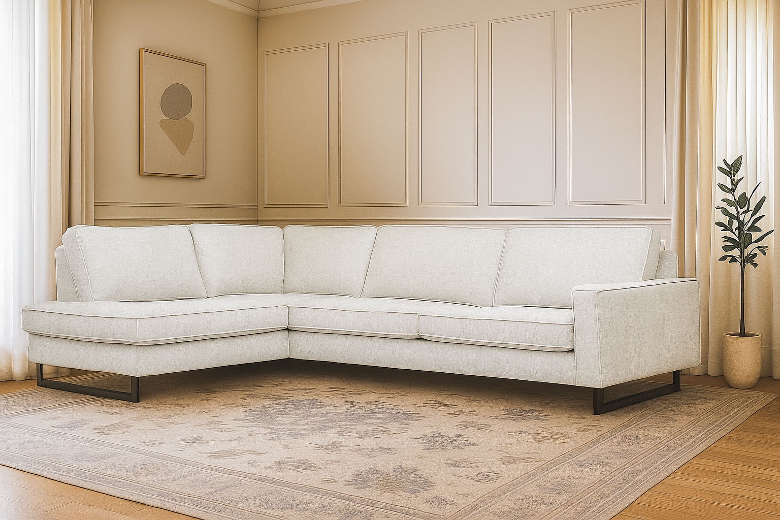 Places of Style Ecksofa »Pinto, 290 cm, Cord, Chenille, Lederoptik, Ottomane links / rechts«, mit Keder, schwarze Metallfüße, Wellenunterfederung