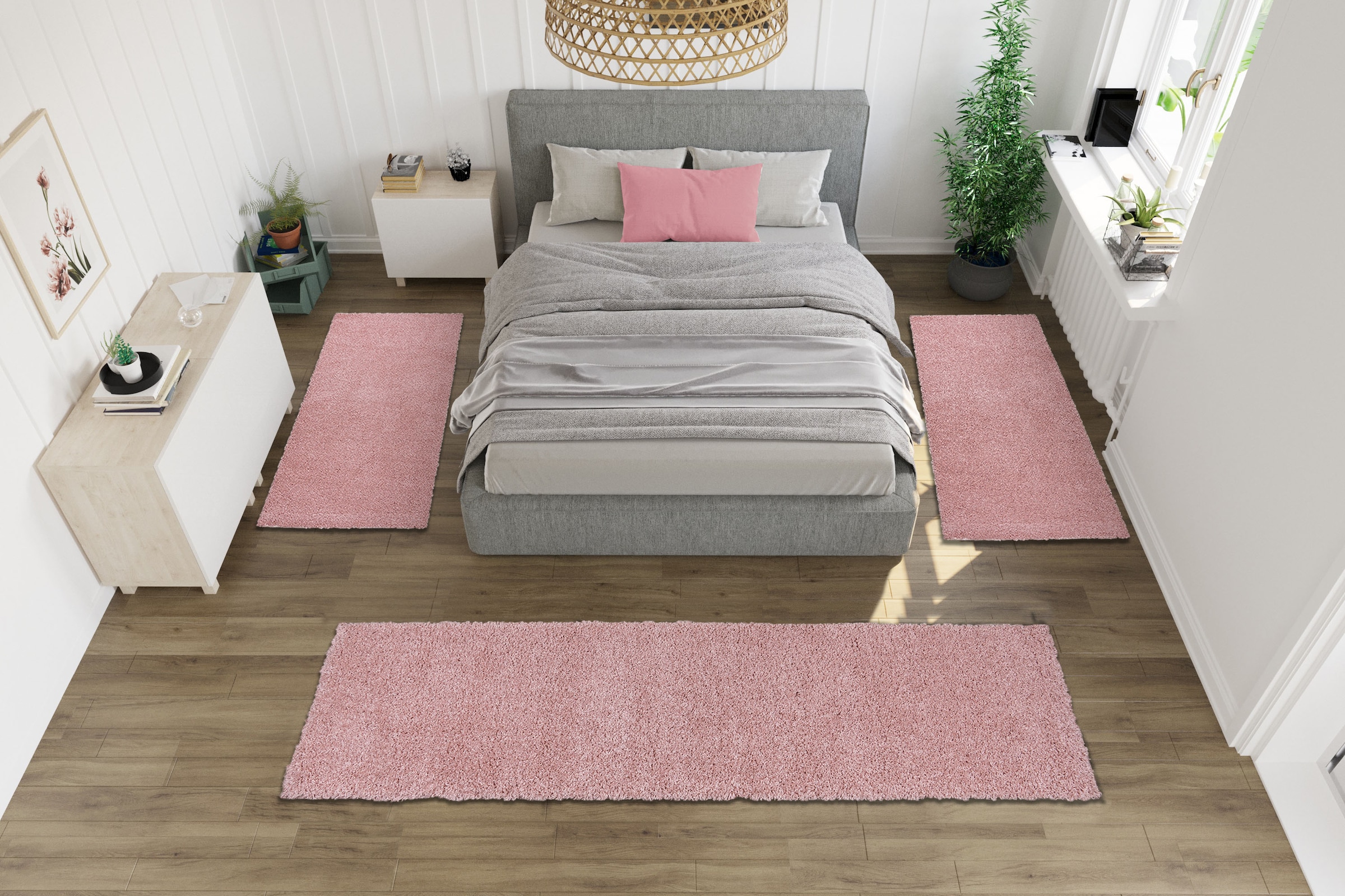 my home Bettumrandung »Viva«, (3 tlg.), Bettvorleger, Läufer-Set, Uni-Farben, einfarbig, besonders kuschelig