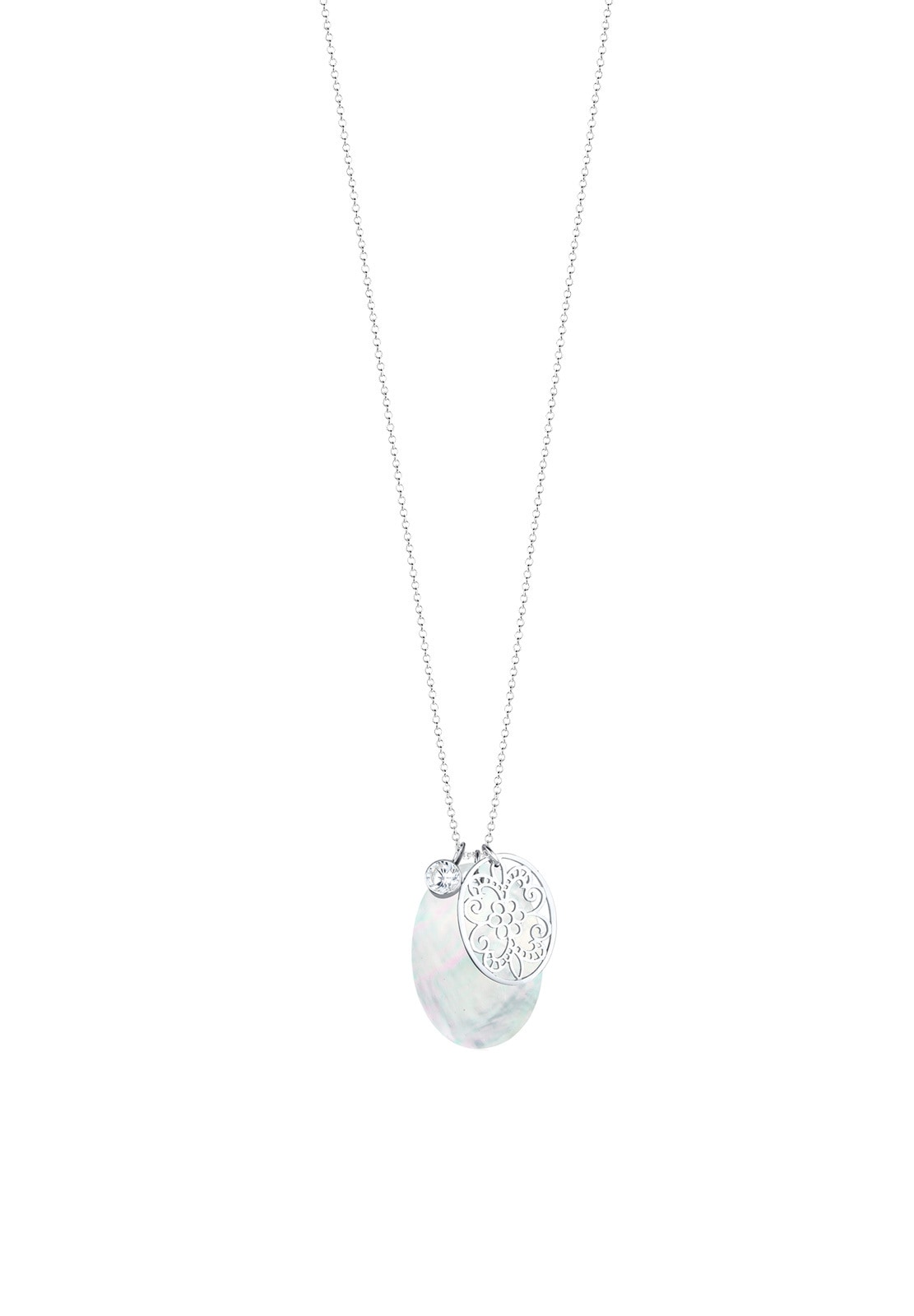 Elli Lange Kette »Halskette Perlmuttscheibe Ornament Zirkonia 925 Silber«