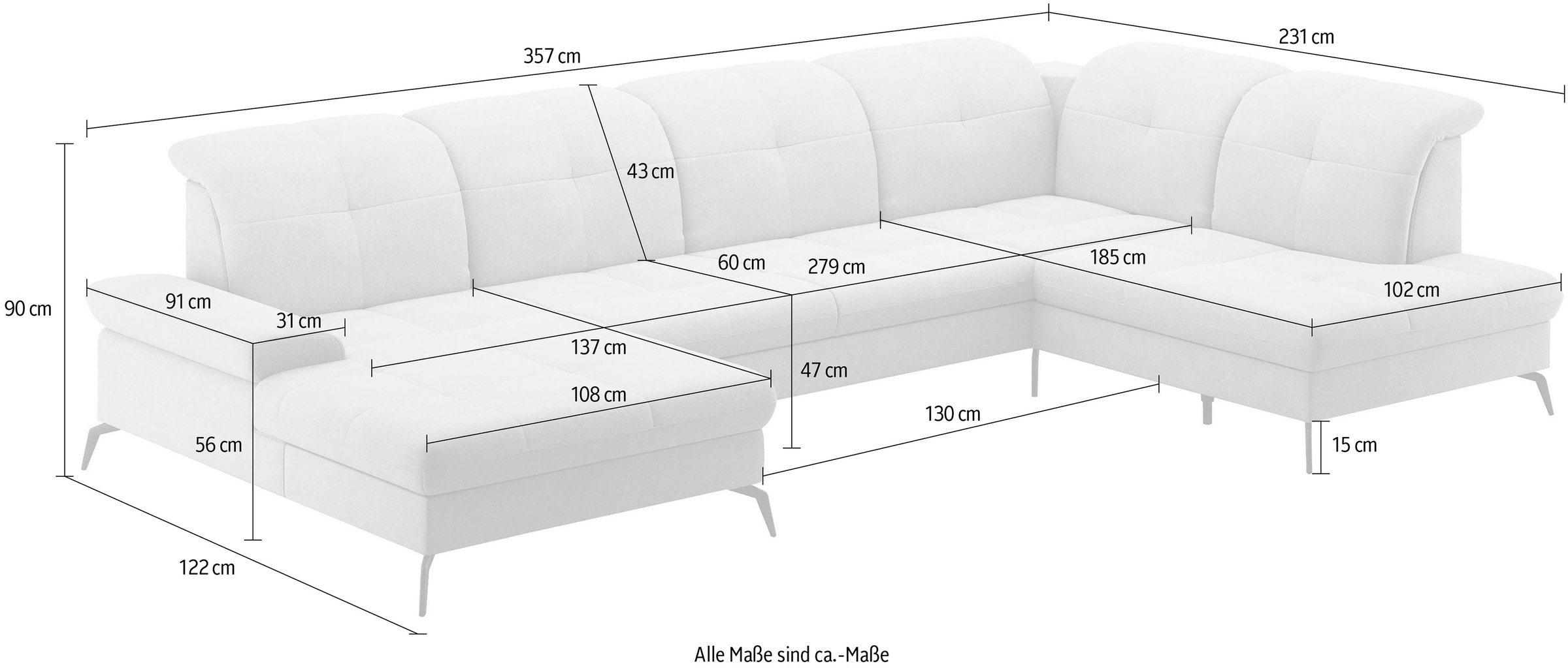 sit&more Wohnlandschaft »Amica, U-Form, inkl. Sitztiefenverstellung und Armteilverstellung«, wahlweise mit Kopfteilverstellung, Bettfunktion und Bettkasten
