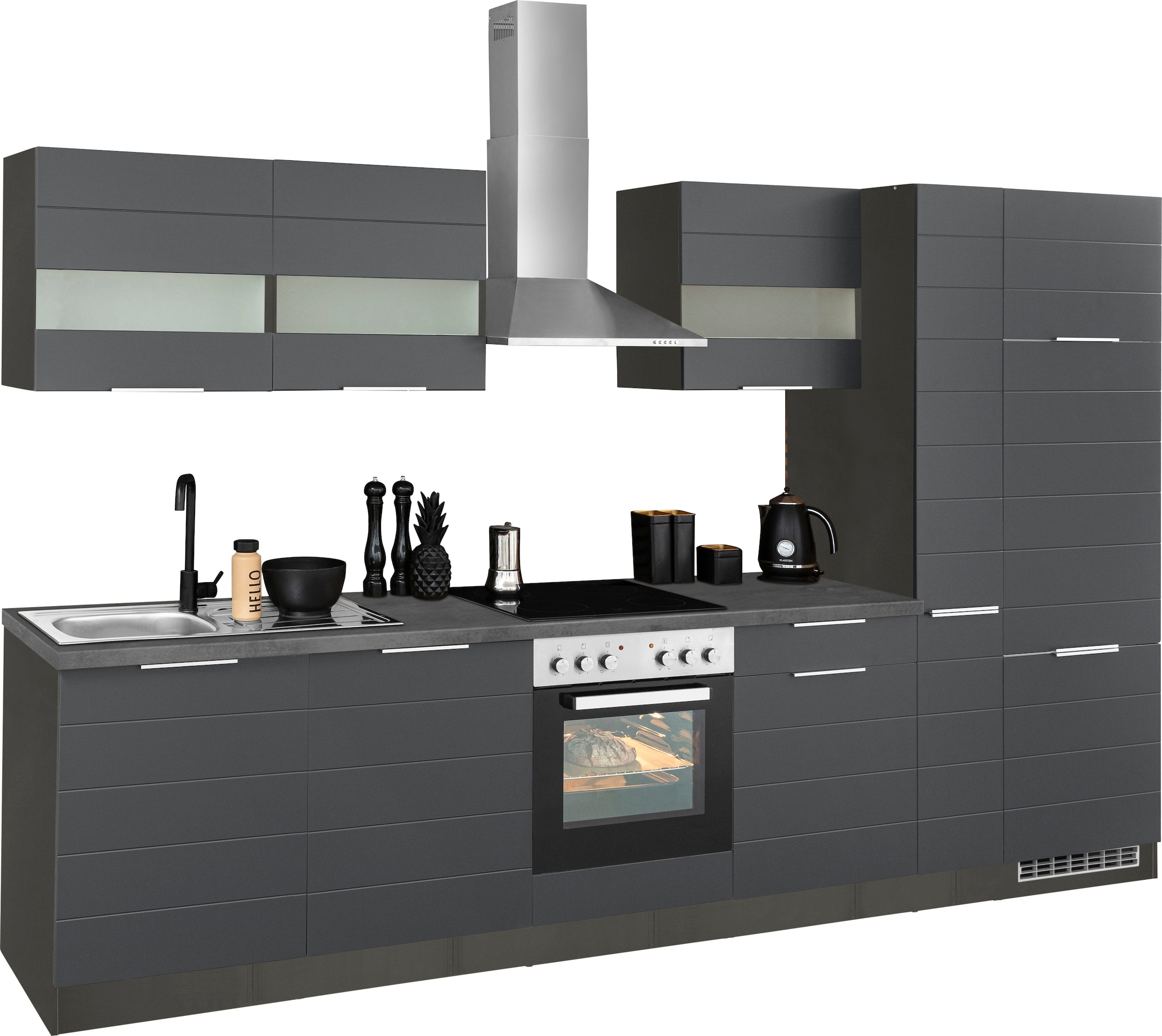 KOCHSTATION Küchenzeile »KS-Luhe« 330 cm breit, wahlweise mit oder ohne E-Geräten, gefräste MDF-Fronten