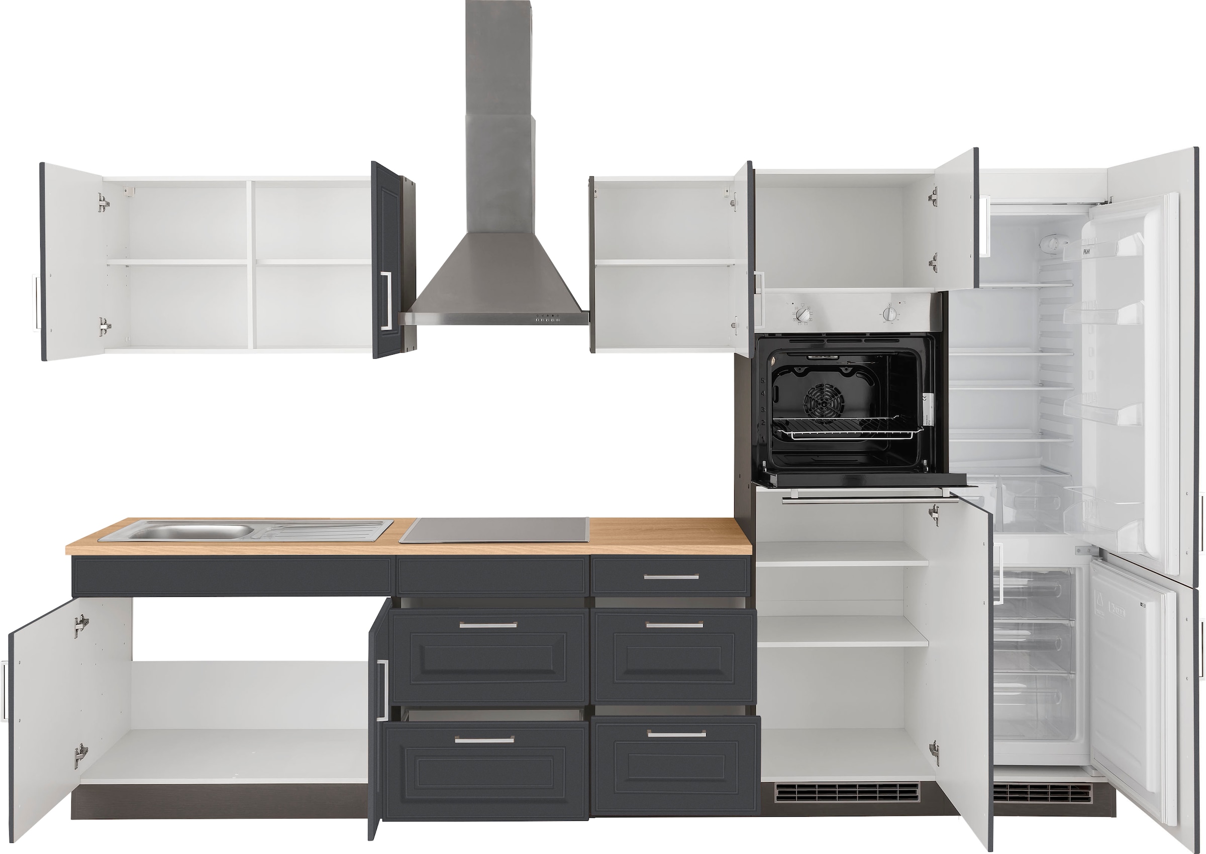 KOCHSTATION Küchenzeile »KS-Stockholm« Breite 330 cm, mit hochwertigen MDF Fronten im Landhaus-Stil