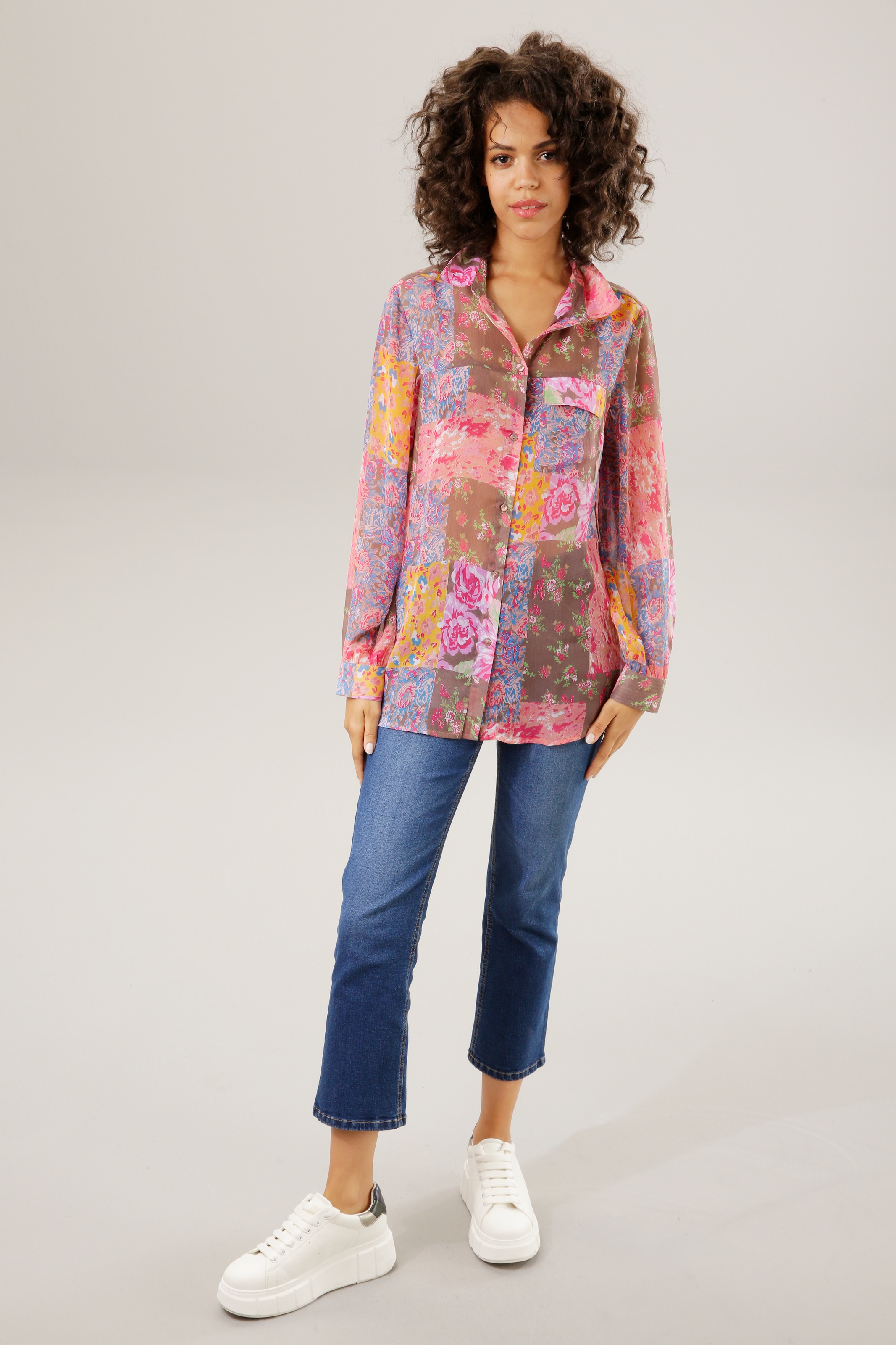 Aniston CASUAL OTTO bunten mit im Online Patch-Dessin Shop Hemdbluse, Blumendrucken im kaufen