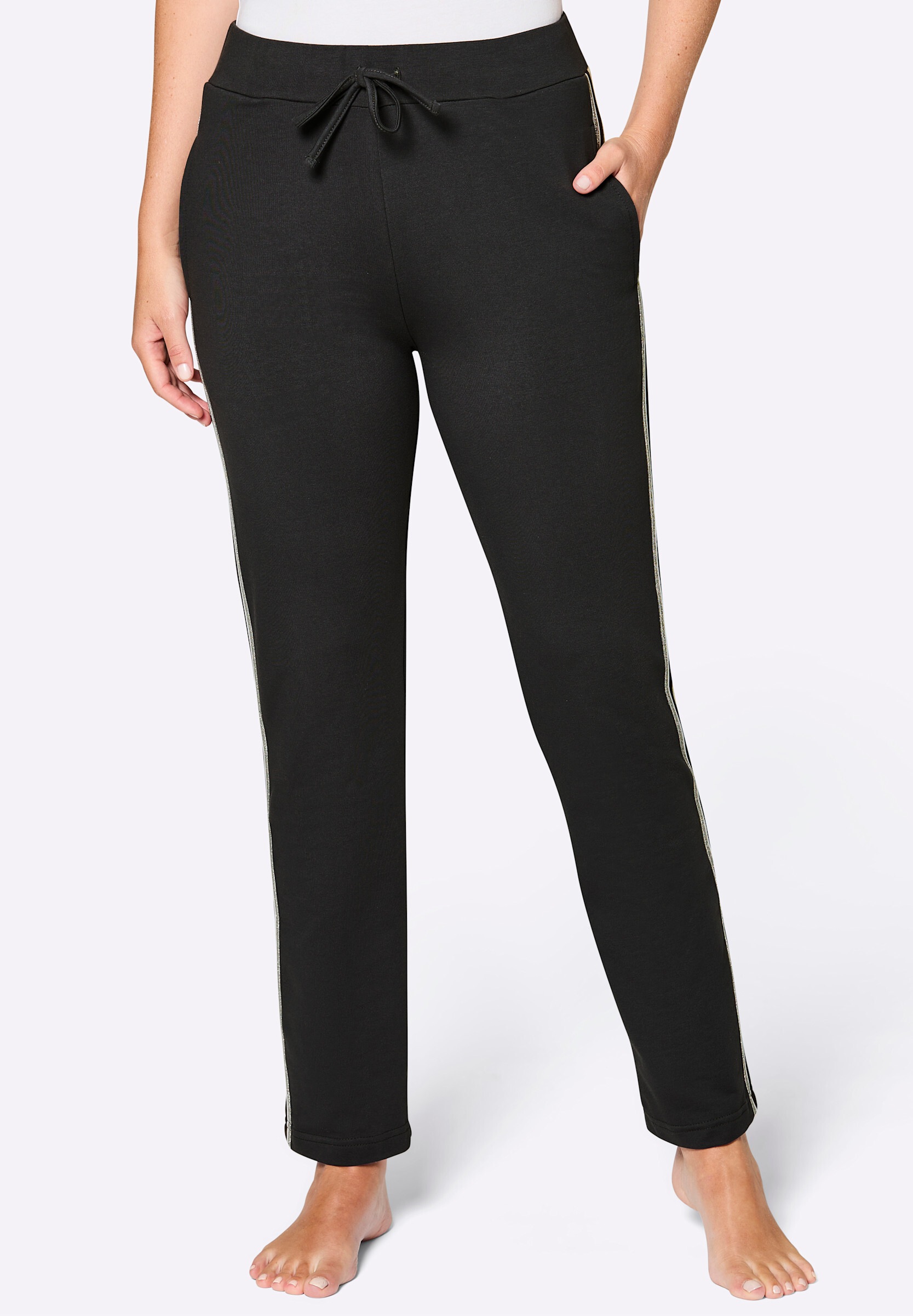 Plantier Stoffhose »Hose Dehnbund-Hose mit glitzerndem Galonstreifen«