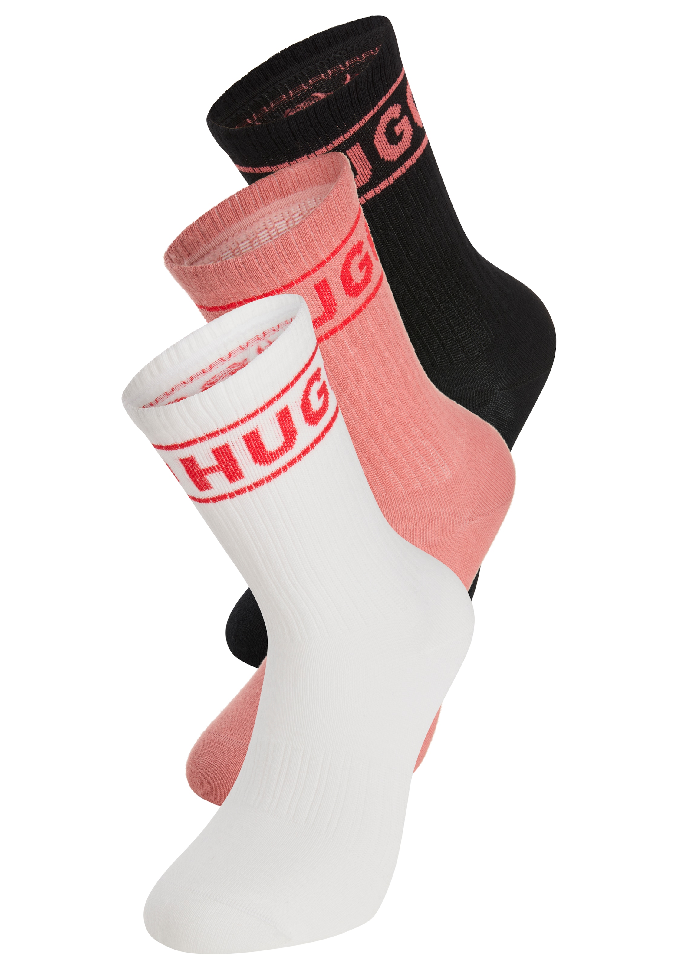 HUGO Underwear Freizeitsocken »3P QSRIB SPORTY CC W«, (Packung, 3 Paar, 3er), mit kontrastfarbenem Logodetail