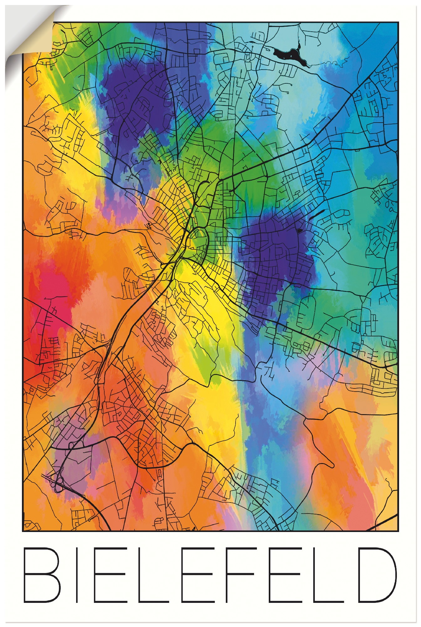 Artland Wandbild »Retro Karte Bielefeld Aquarell«, Deutschland, (1 St.), in vielen Größen & Produktarten - Alubild / Outdoorbild für den Außenbereich, Leinwandbild, Poster, Wandaufkleber / Wandtattoo auch für Badezimmer geeignet