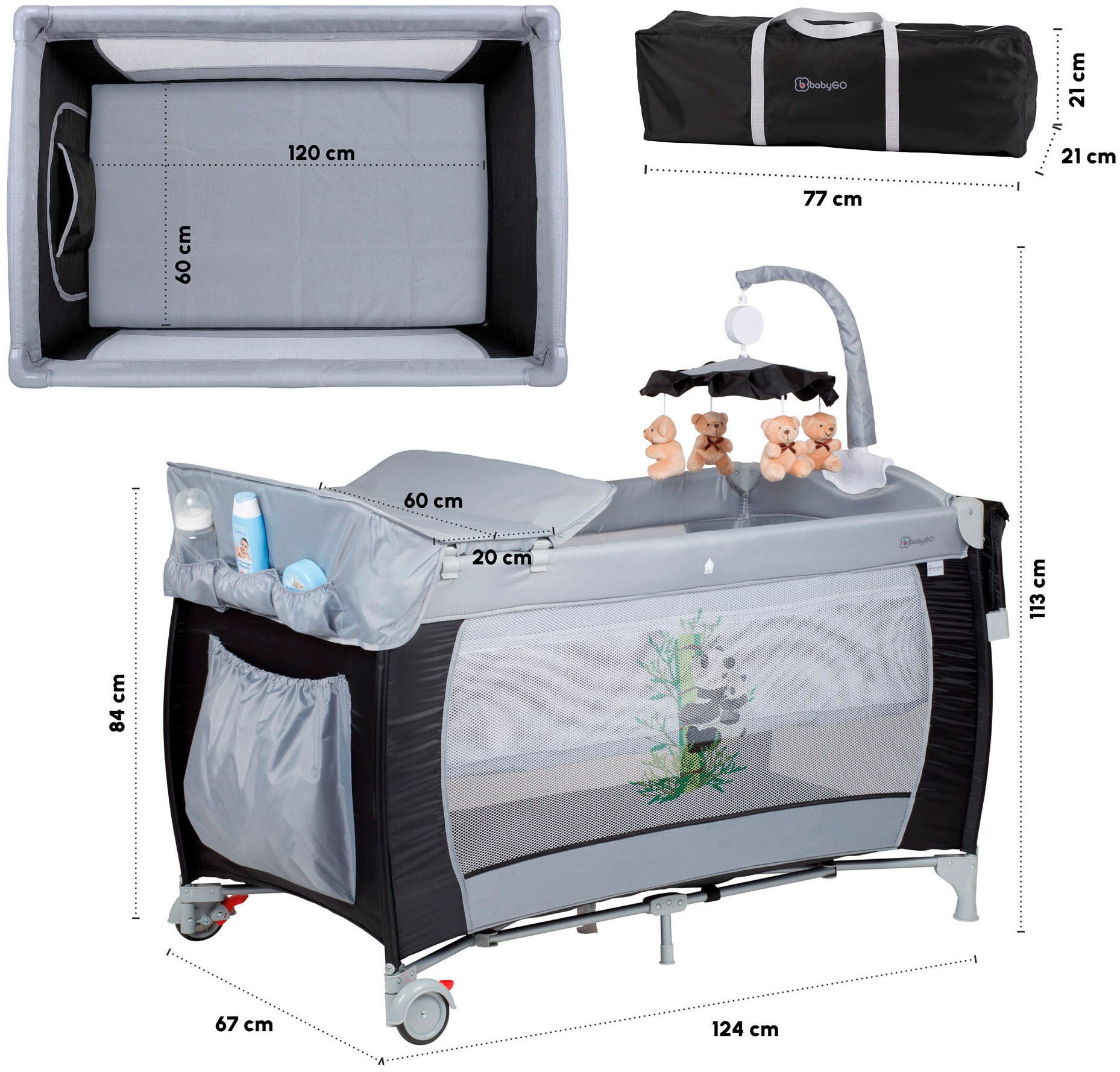 BabyGo Baby-Reisebett »Sleeper Deluxe, black« mit Musik-Mobile