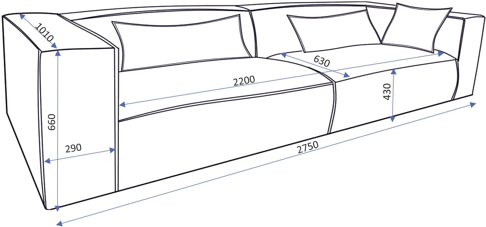 LeGer Home by Lena Gercke 3-Sitzer »PIARA, Couch mit Kedernaht, Sofa in Cord, Leinenoptik o. Strukturstoff« schwarze Füße, bequemer Sitzkomfort