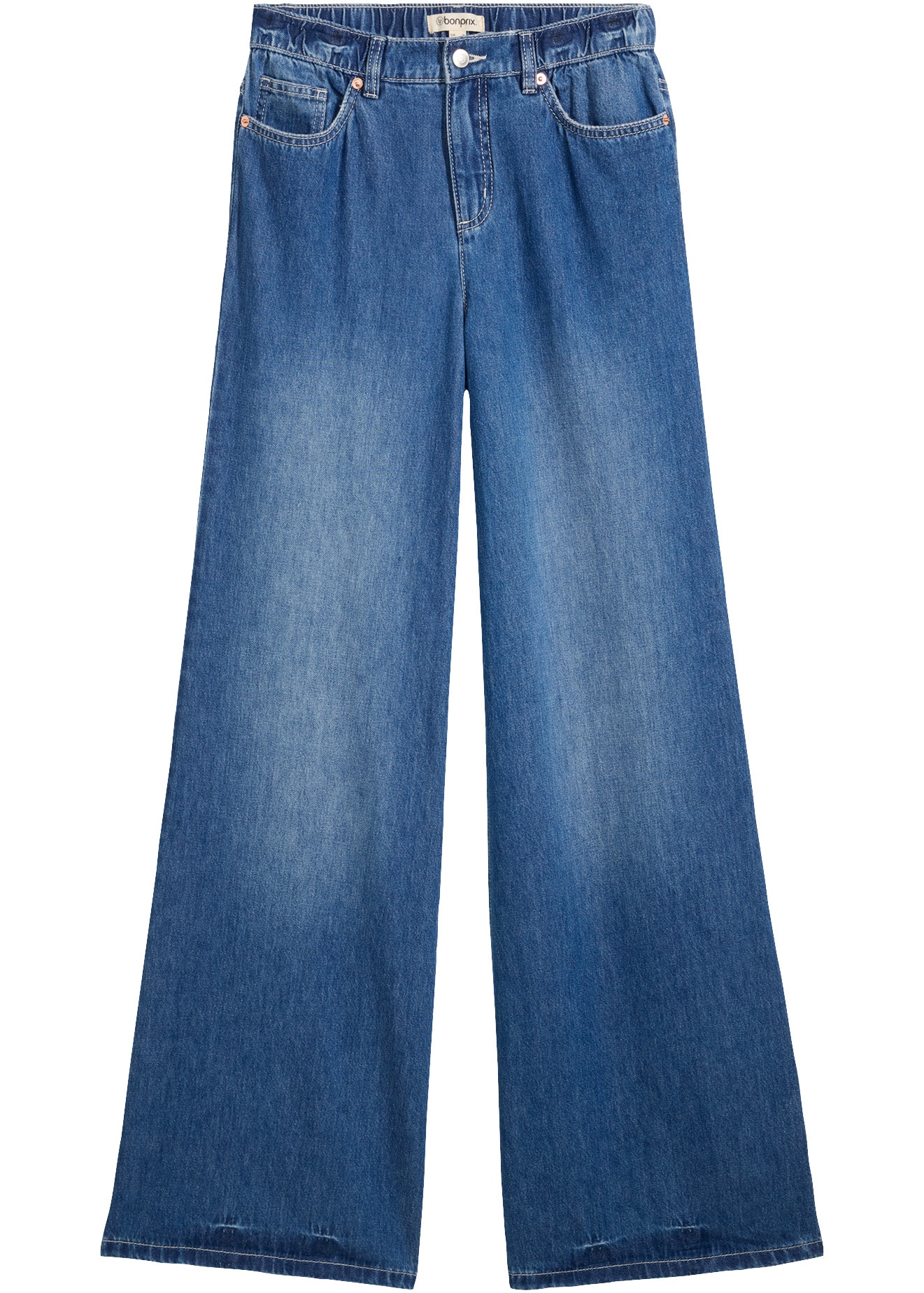 bonprix Weite Jeans weite Passform, 5-Pocket-Design, elastischer Bequembund, hohe Bundhöhe