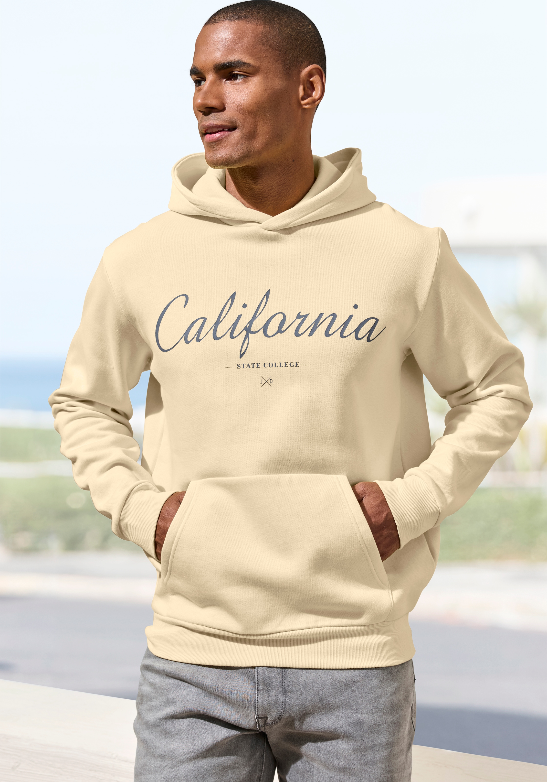 John Devin Hoodie , Sweatshirt mit coolem Druck, aufgesetzter Tasche und Kapuze
