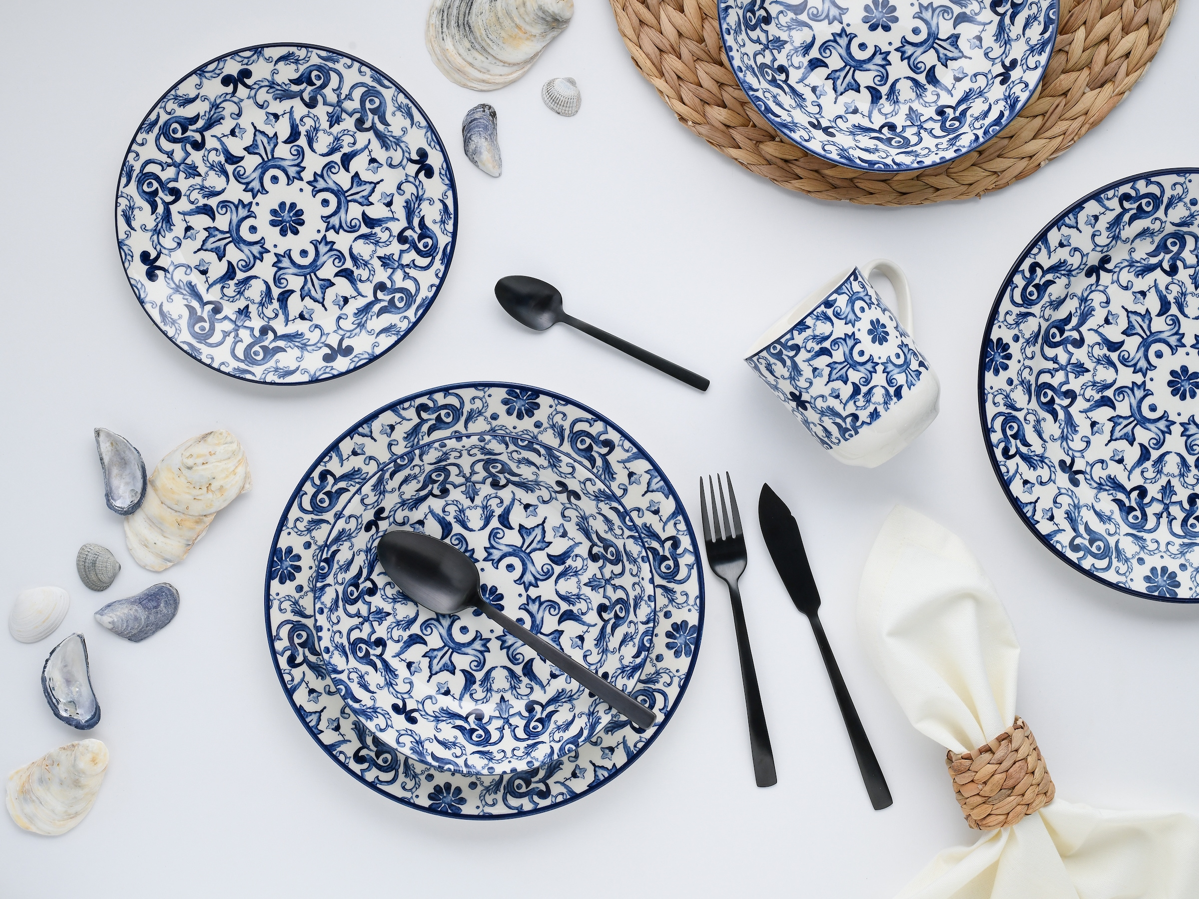 CreaTable Kombiservice »Fresco Blau, Kombi-Service 16-tlg« Ornamentmotiv, Mediterran