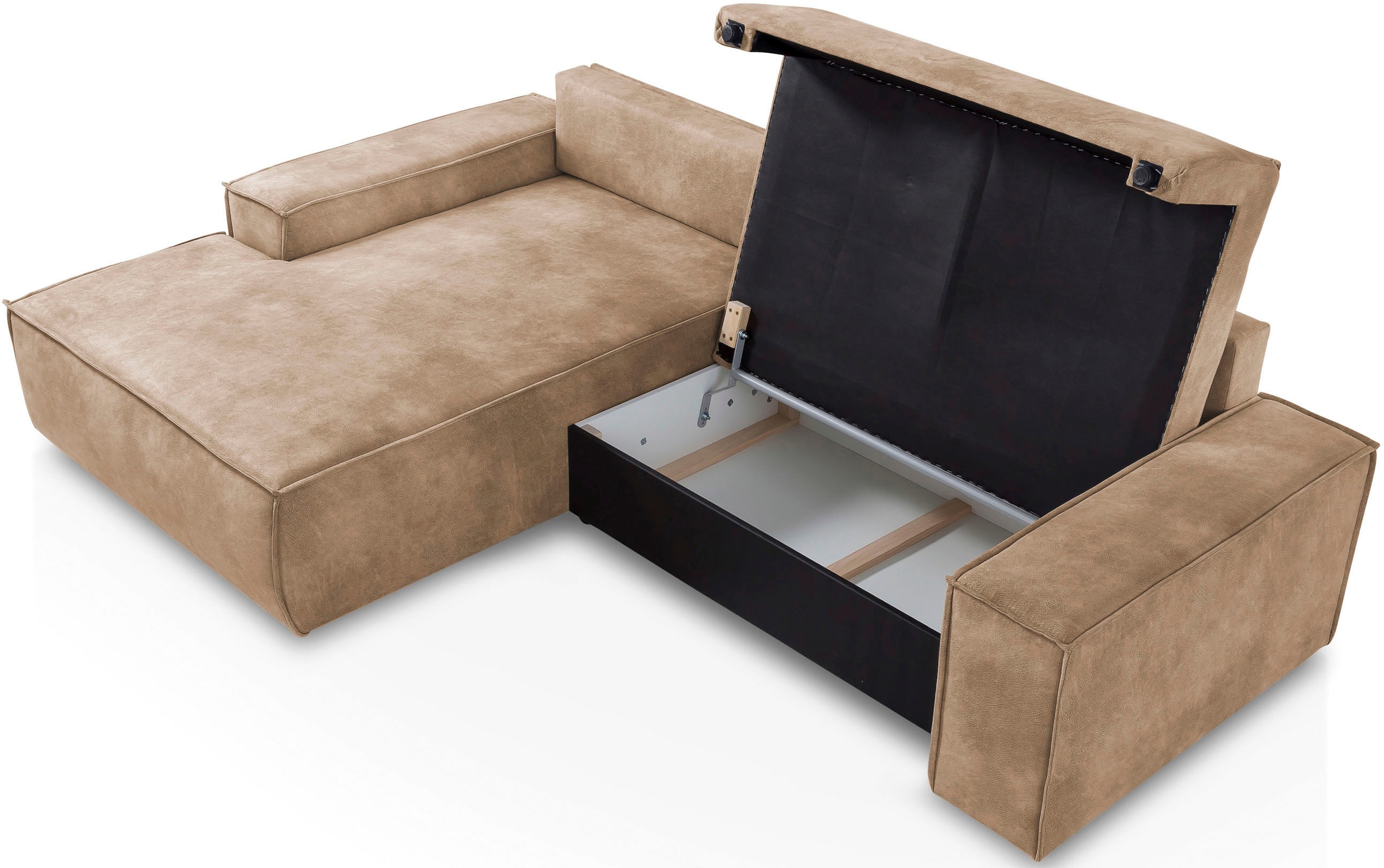 Home affaire Ecksofa SHERWOOD Schlafsofa 267 cm, L-Form, Schlaffunktion mit Bettkasten (210x136 cm), Cord, Vintage, Samtvelours