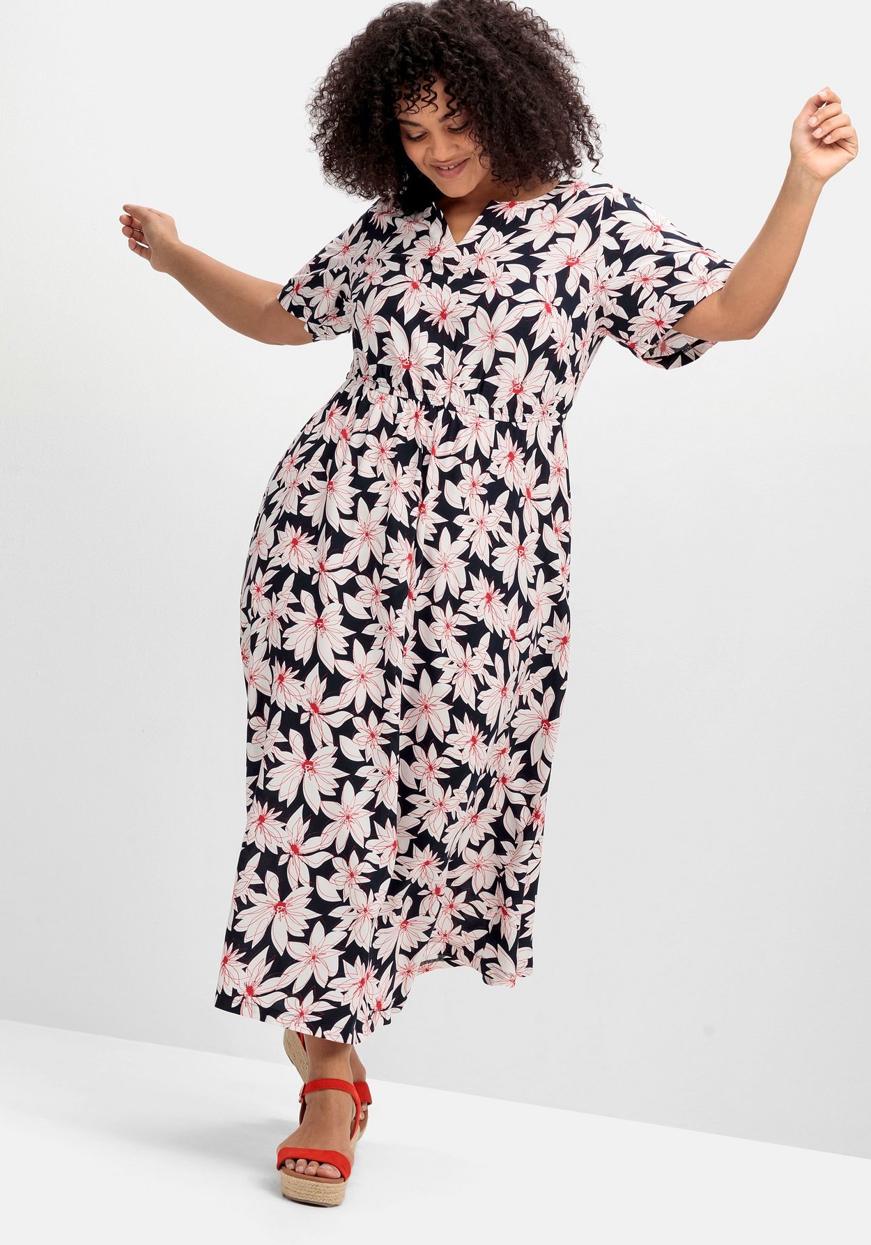 Sheego Maxikleid »Maxikleid mit Blumenprint und Bindeband hinten«