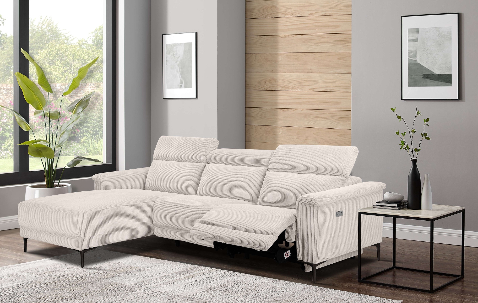 Home affaire Ecksofa »Lund in Cord, L-Form, 261 cm, manuelle und elektr. Relaxfunktion,«, USB-C und Kopfteilverstellung