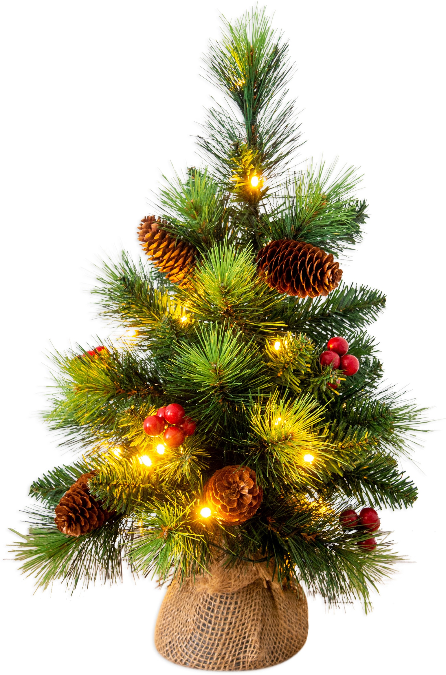 näve LED-Leuchtzweig »LED-Weihnachtsbaum mit Beeren und Tannenzapfen, H.45cm, Weihnachtsdeko«, Timer