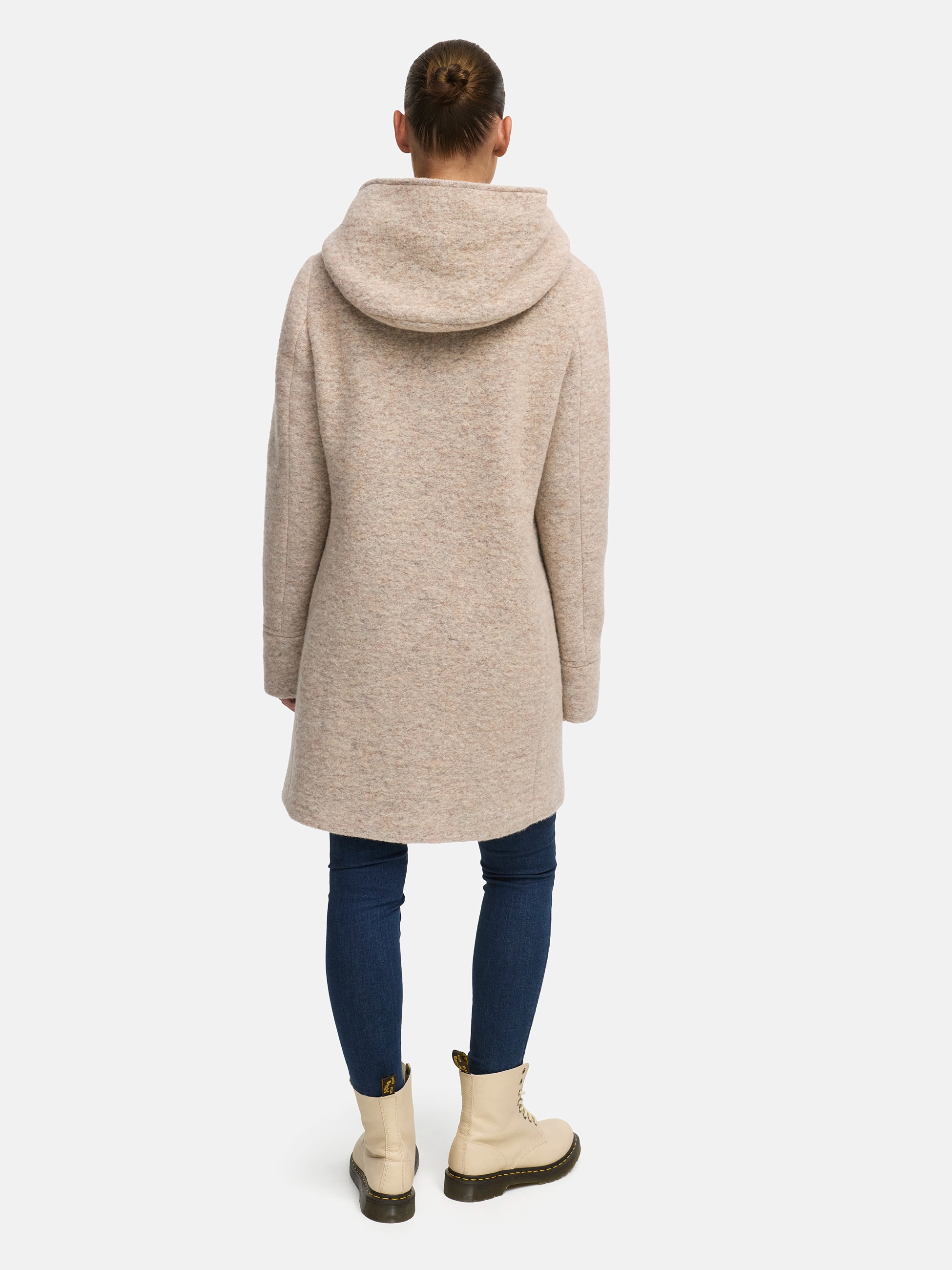 MANISA Wolljacke, mit Kapuze, Wollparka mit Kapuze und verdeckten Knöpfen