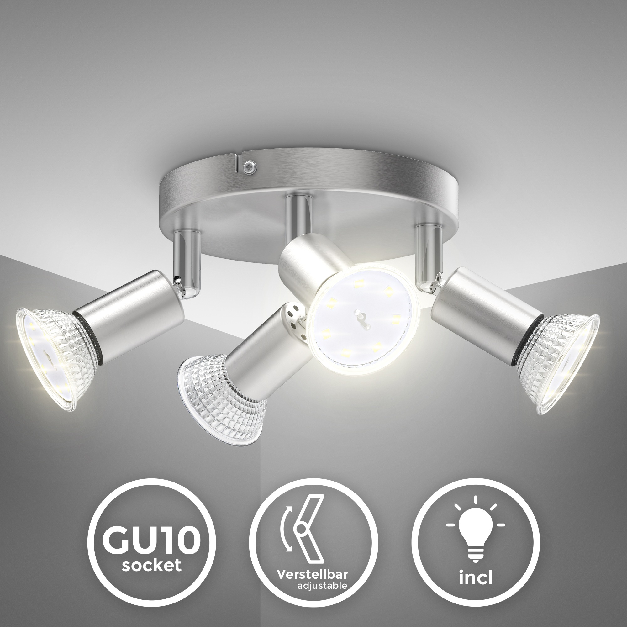 B.K.Licht Deckenspots, 4 flammig, Leuchtmittel GU10 | LED wechselbar, schwenkbare LED Deckenleuchte, inkl. Leuchtmittel, warmweiß, rund