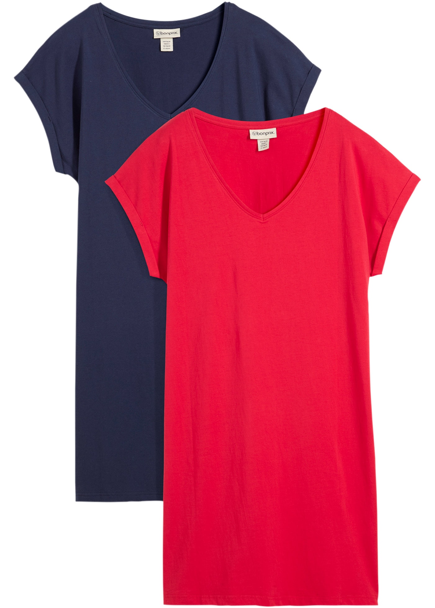 bonprix Shirtkleid Packung, 2 tlg. tlg. für Frühling und Sommer, aus reiner Baumwolle, lockerer Schnitt