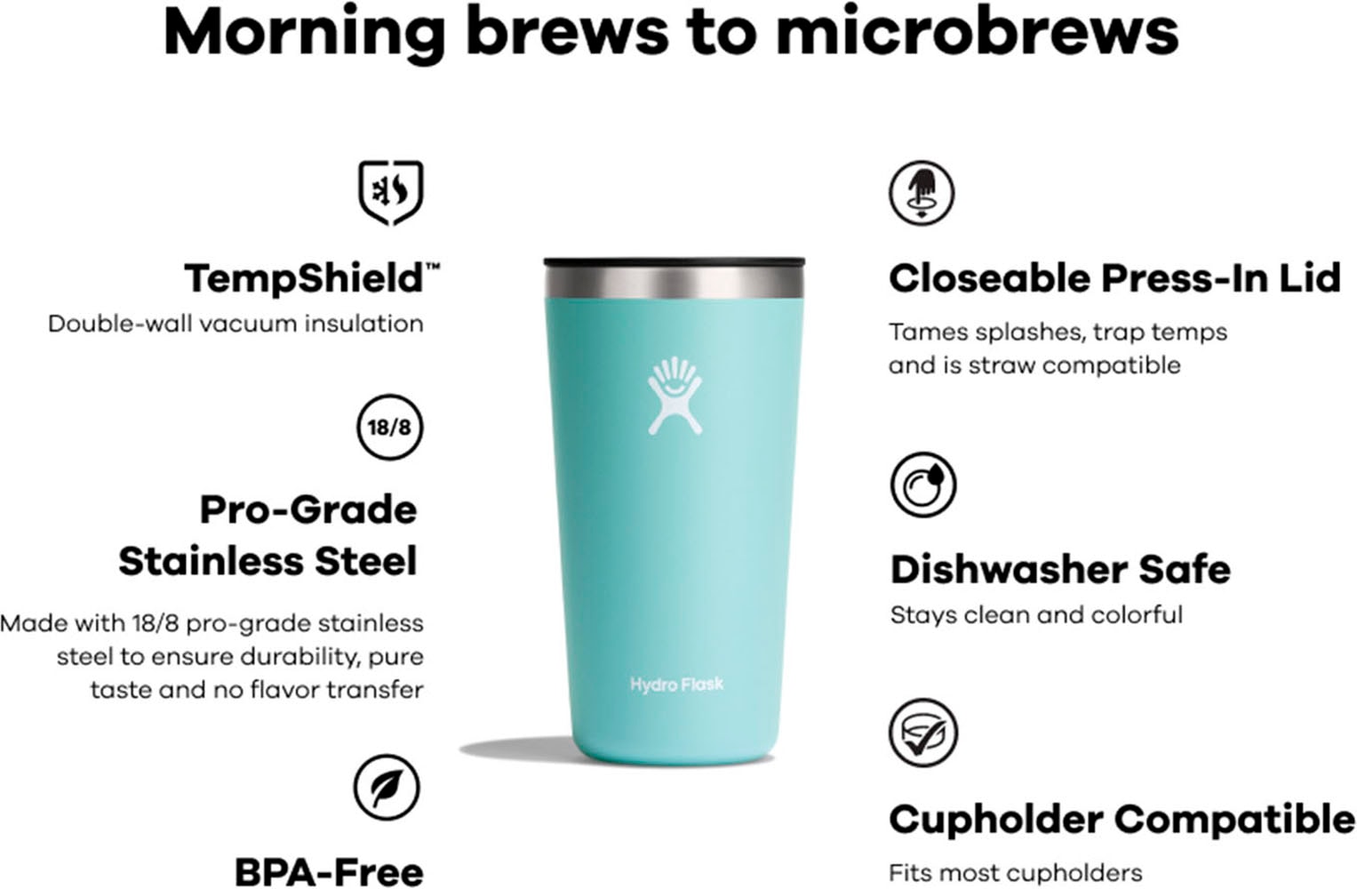 Hydro Flask Becher »12 oz All Around Tumbler Press-In-Lid«, (1 tlg.), doppelwandige TempShield™-Vakuumisolierung, 354 ml