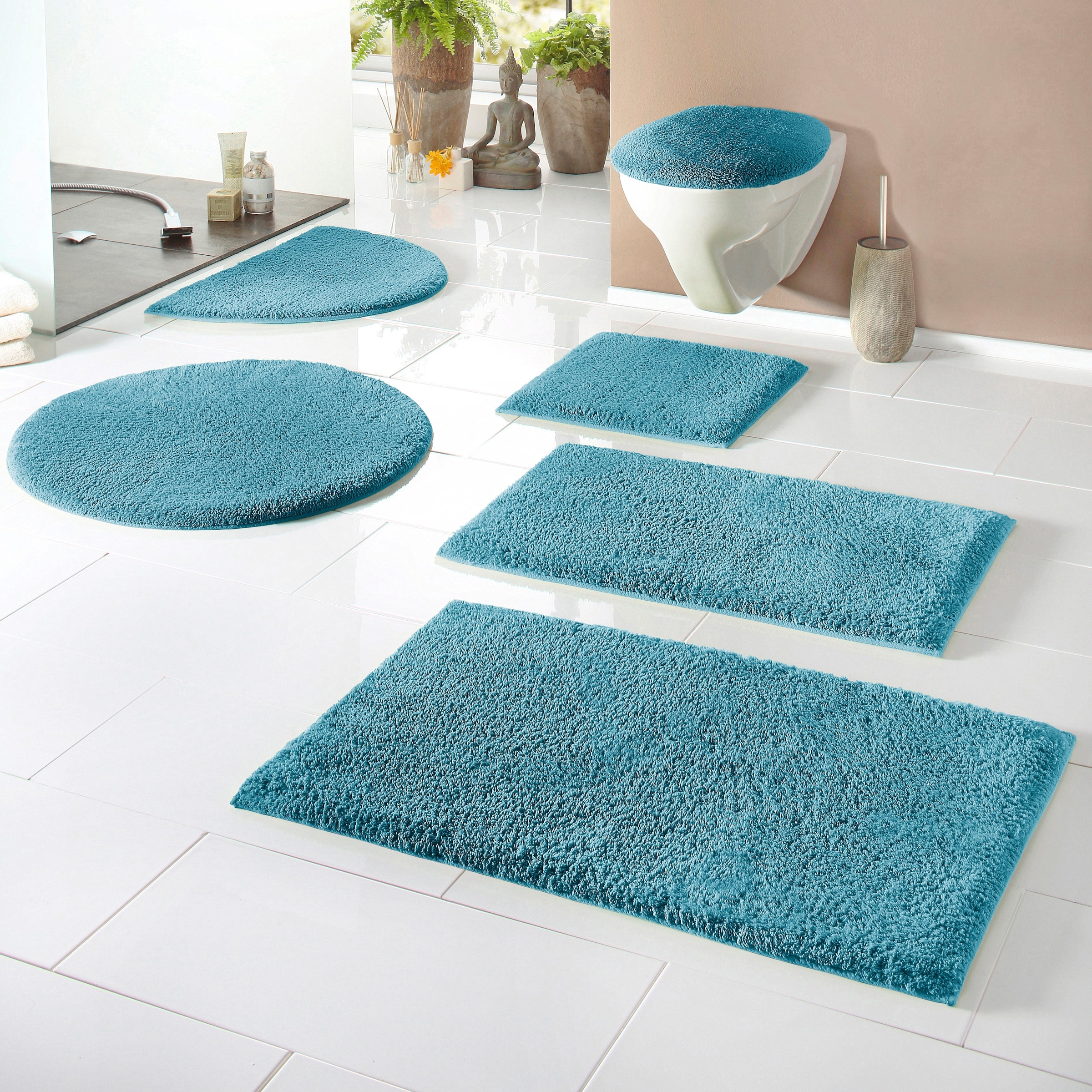 my home Badematte »Maren, Badvorleger, Badezimmer Teppich«, rutschhemmend beschichtet, fußbodenheizungsgeeignet, Bio-Baumwolle, Badteppich, Badematten auch als 3 teiliges Set