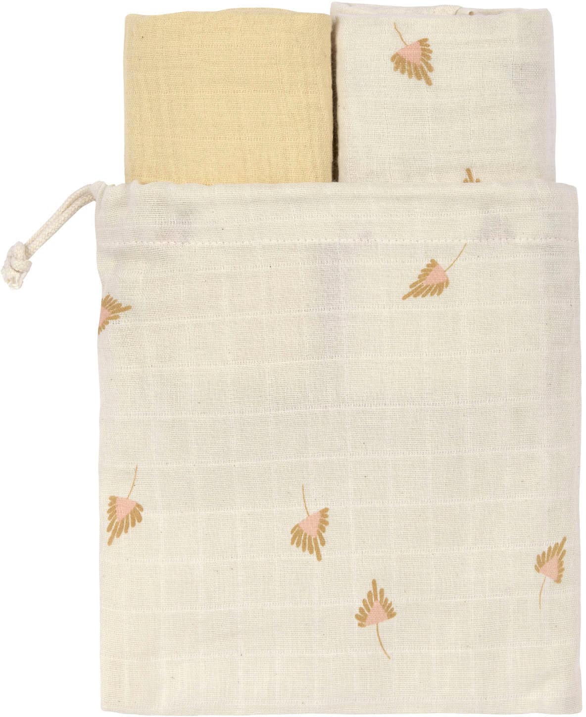 LÄSSIG Stoffwindeln »LÄSSIG X Raddis® Cotton, Einschlag- und Mulltuchset M, Curry«, (Set, 3 St.), mit wiederverwendbarem Baumwollbeutel
