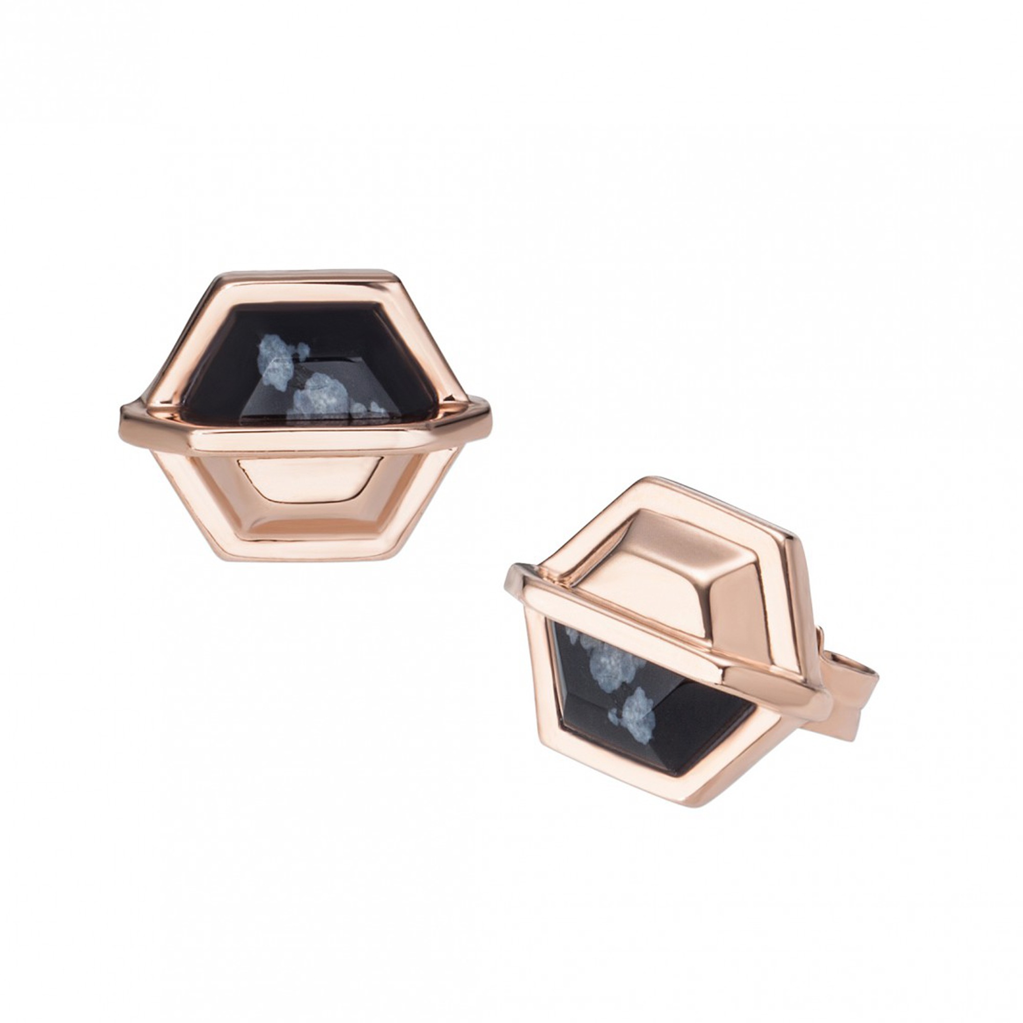 CAÏ Paar Ohrstecker »925/- Silber rotvergoldet Hexagon Sechseck Obsidia«