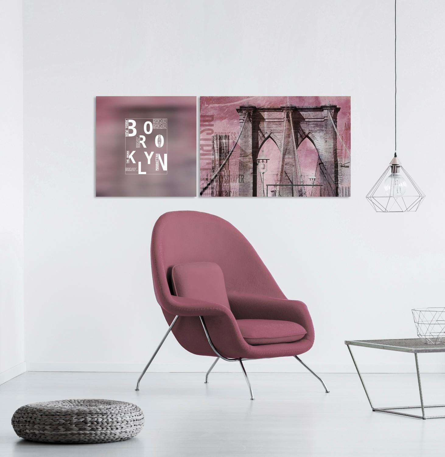 queence Leinwandbild »Brooklyn«, Abstrakte-Kunst-Modern-Spa-Spa Bilder-Sprüche-Sprüche & Texte-Schriftzug-Schriftzüge-New York, (Set), Premium-Leinwandstoff, Handarbeit aus Deutschland, Spruch, 2er Set