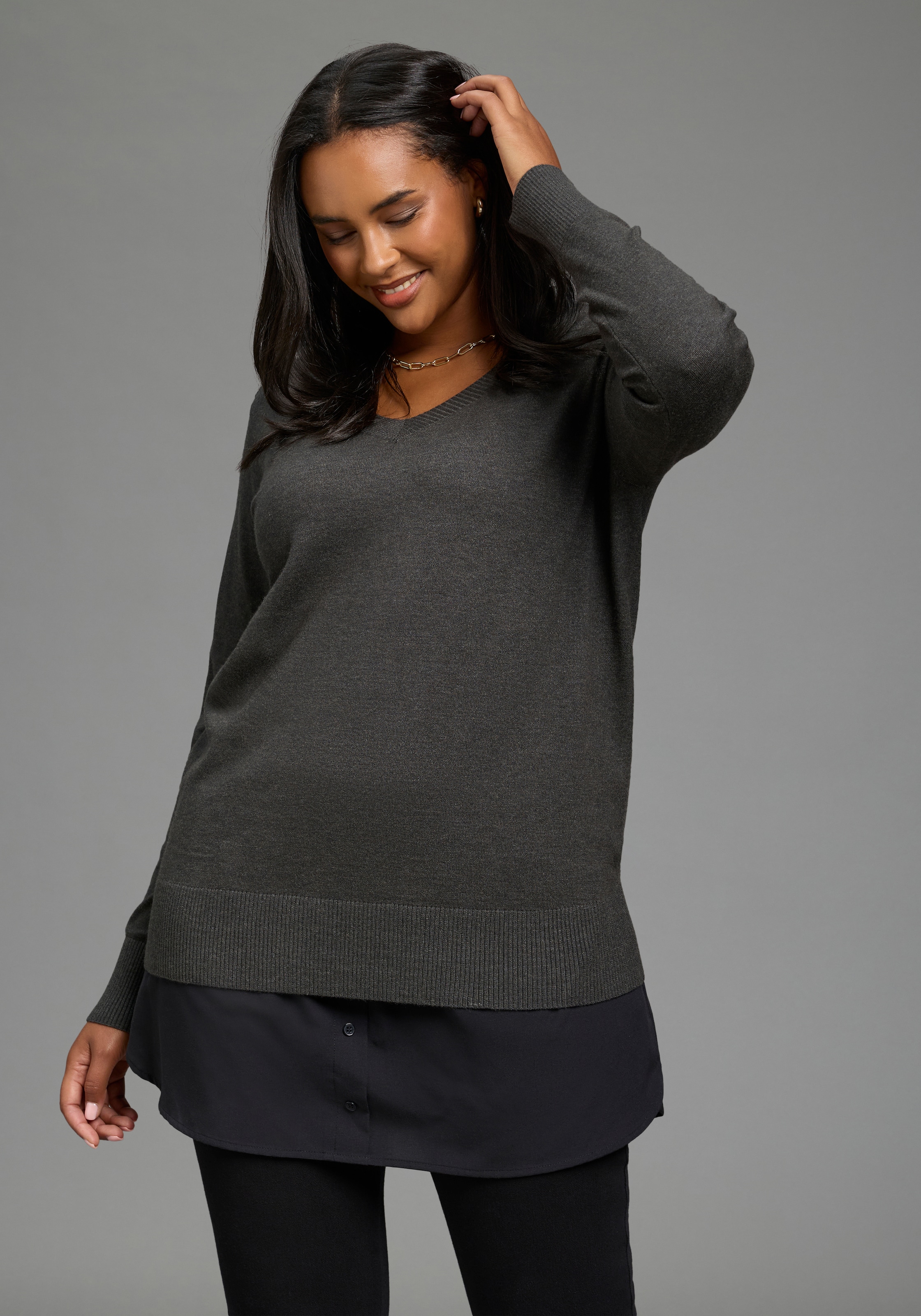 Laura Scott CURVE Longbluse »Blusenverlängerung Große Größen« Packung, 2er-Pack,  femininer Stil, aus Baumwolle und Polyester, po-bedeckende Länge