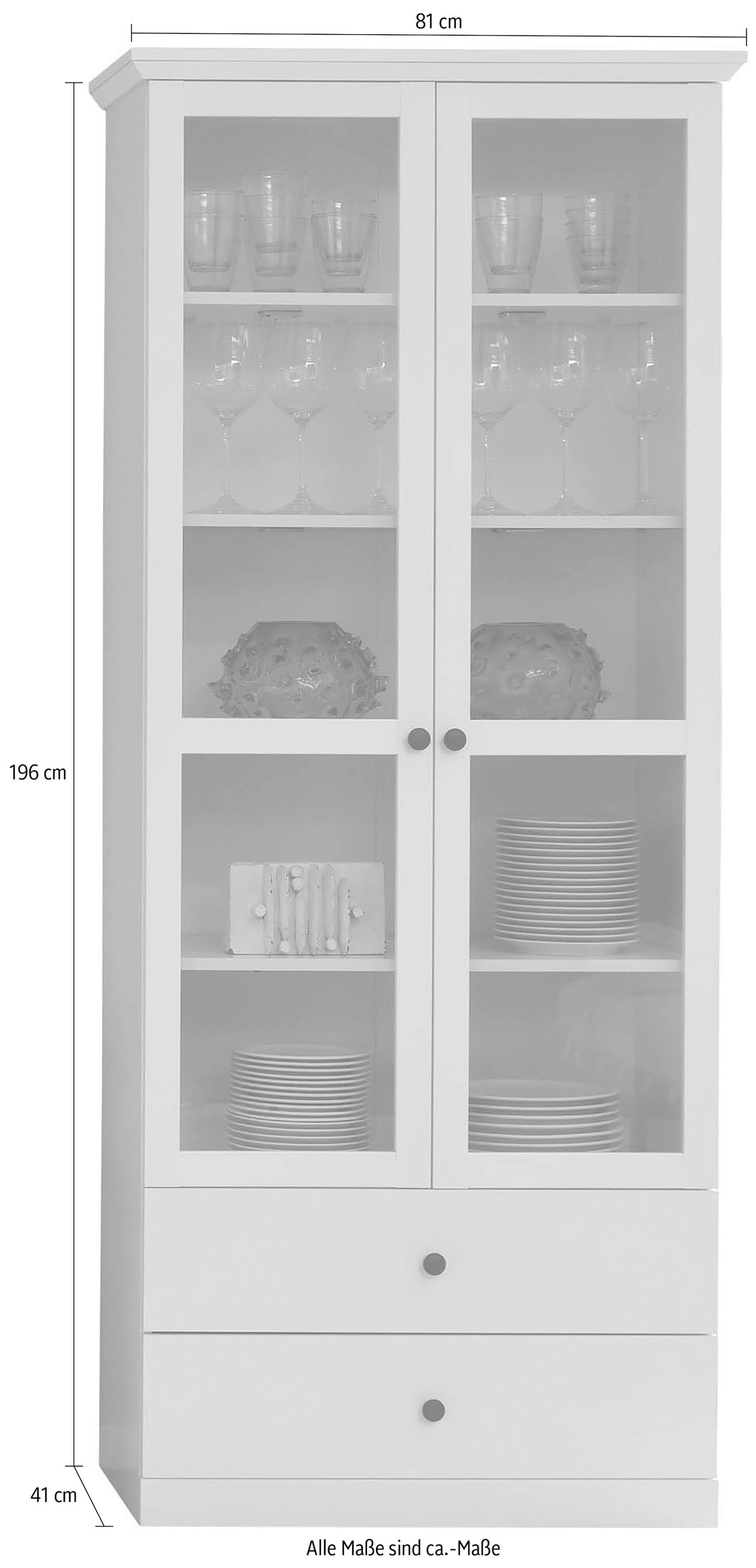 Home affaire Vitrine »Örebro« Vitrine mit 2 Türen, 2 Schubkasten & Soft-Close - (B/T/H) 81/41/196 cm