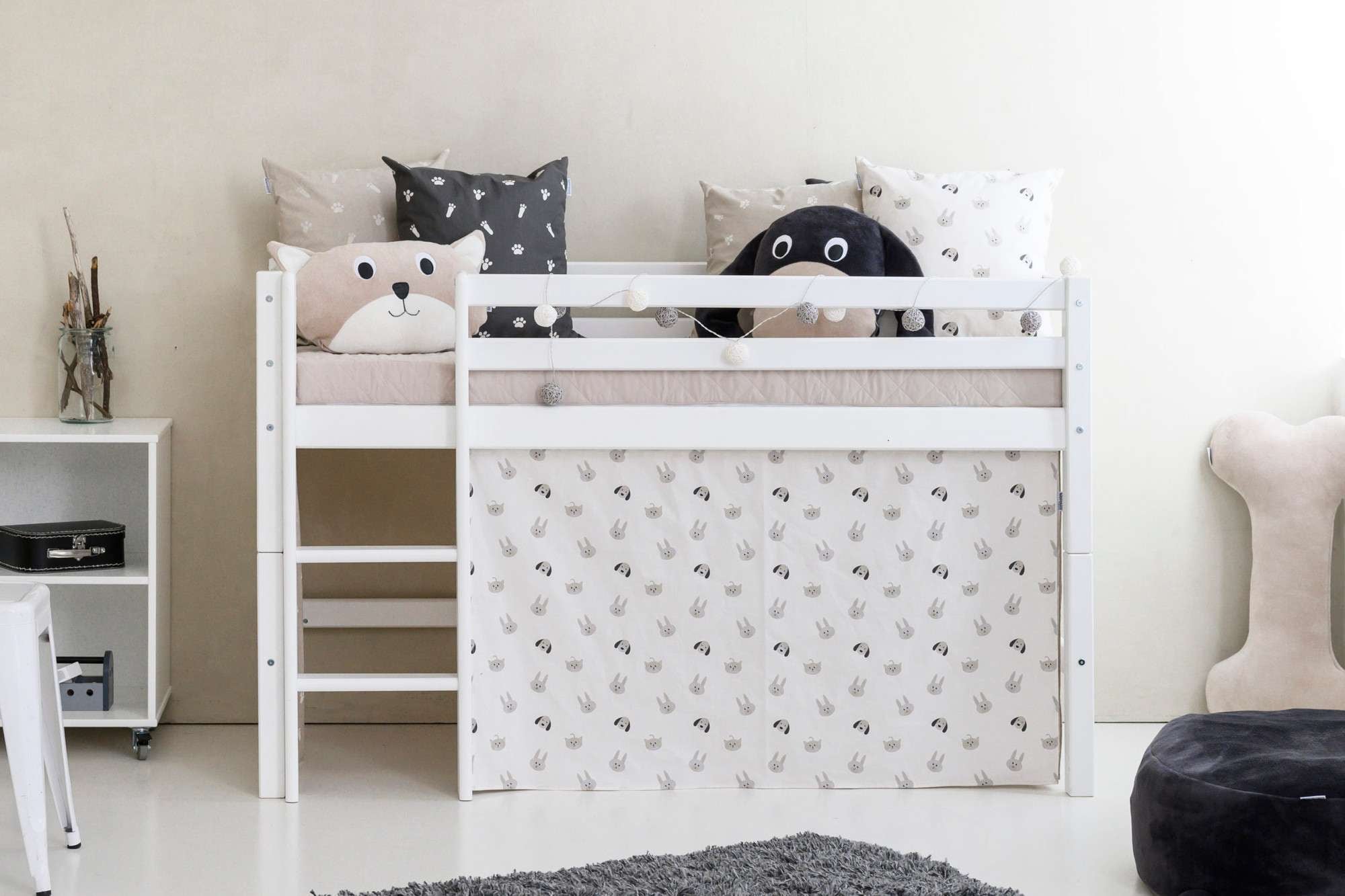 Hoppekids Hochbett »ECO Dream, Kinderbett, Spielbett, Halbhohes Bett aus Massivholz«, inkl. Vorhang-Set Creator, Bettgröße & Matratze wählbar