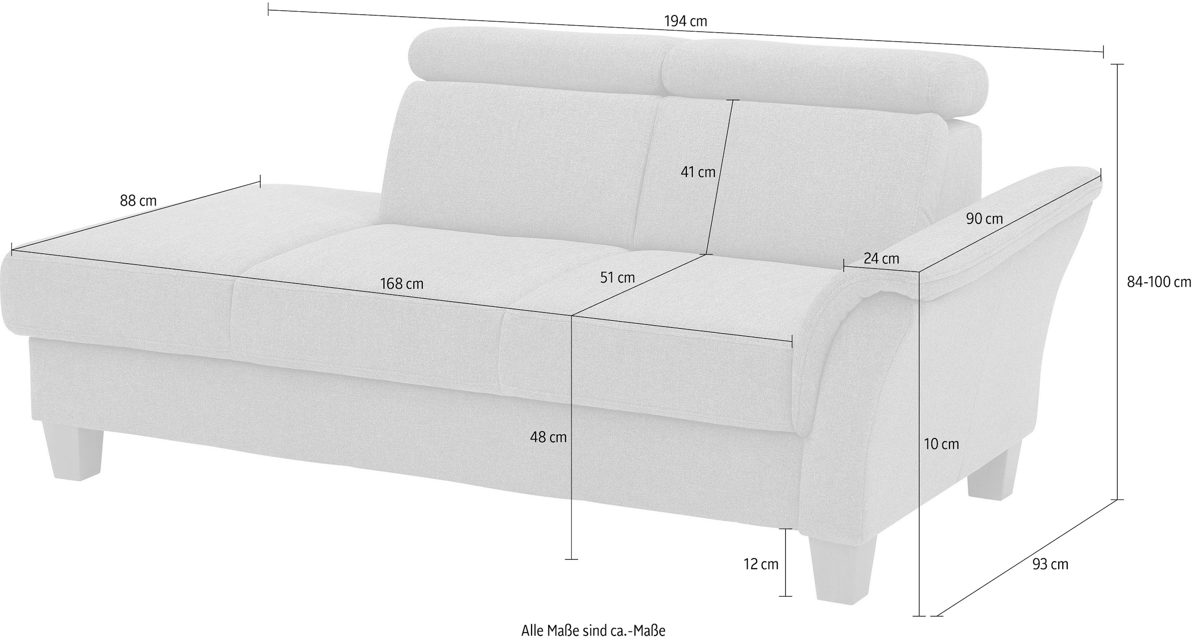 Home affaire Recamiere »Conville« incl. Kopfteilverstellung, Federkern, wahlweise mit  Bettkasten