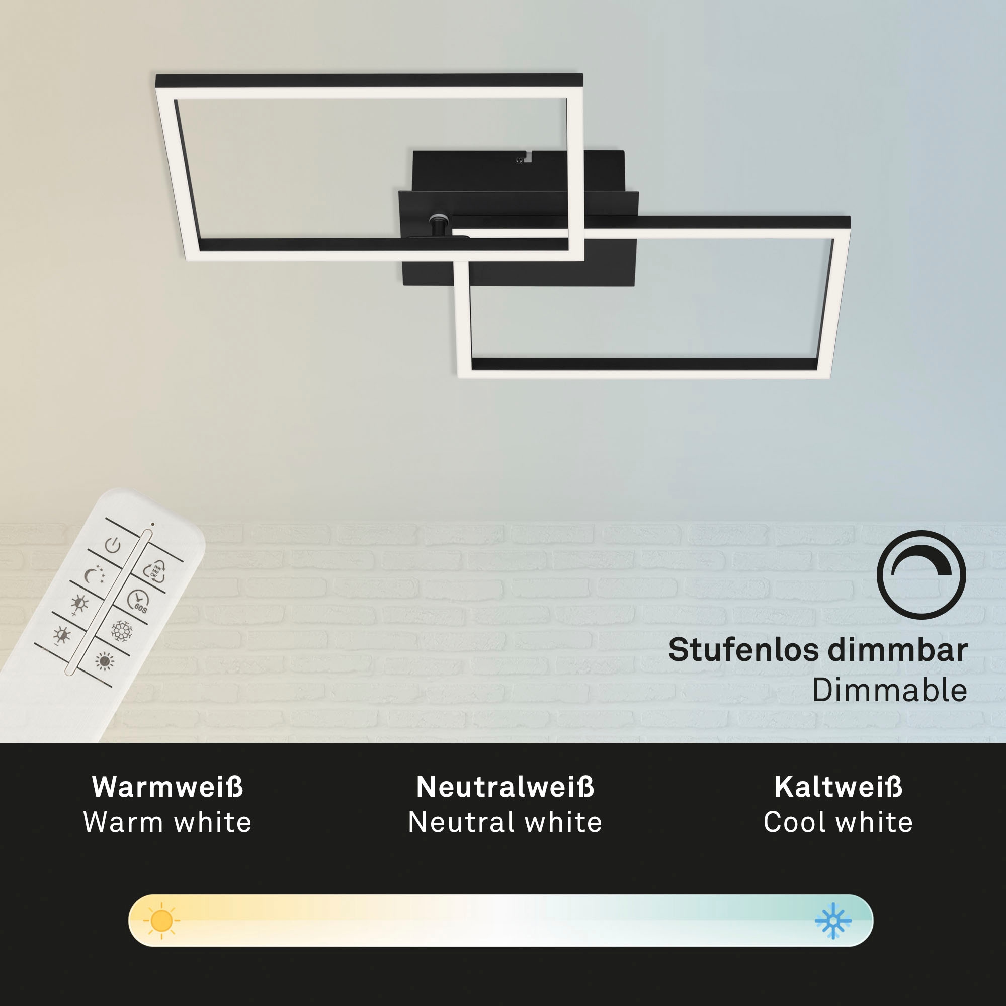 Briloner Leuchten LED Deckenleuchte »3149015 FRAME« LED-Board Kaltweiß | Neutralweiß | Tageslichtweiß | Warmweiß Deckenlampe, 50x38,8x7,8cm, Schwarz, 30W, Wohnzimmer, Schlafzimmer