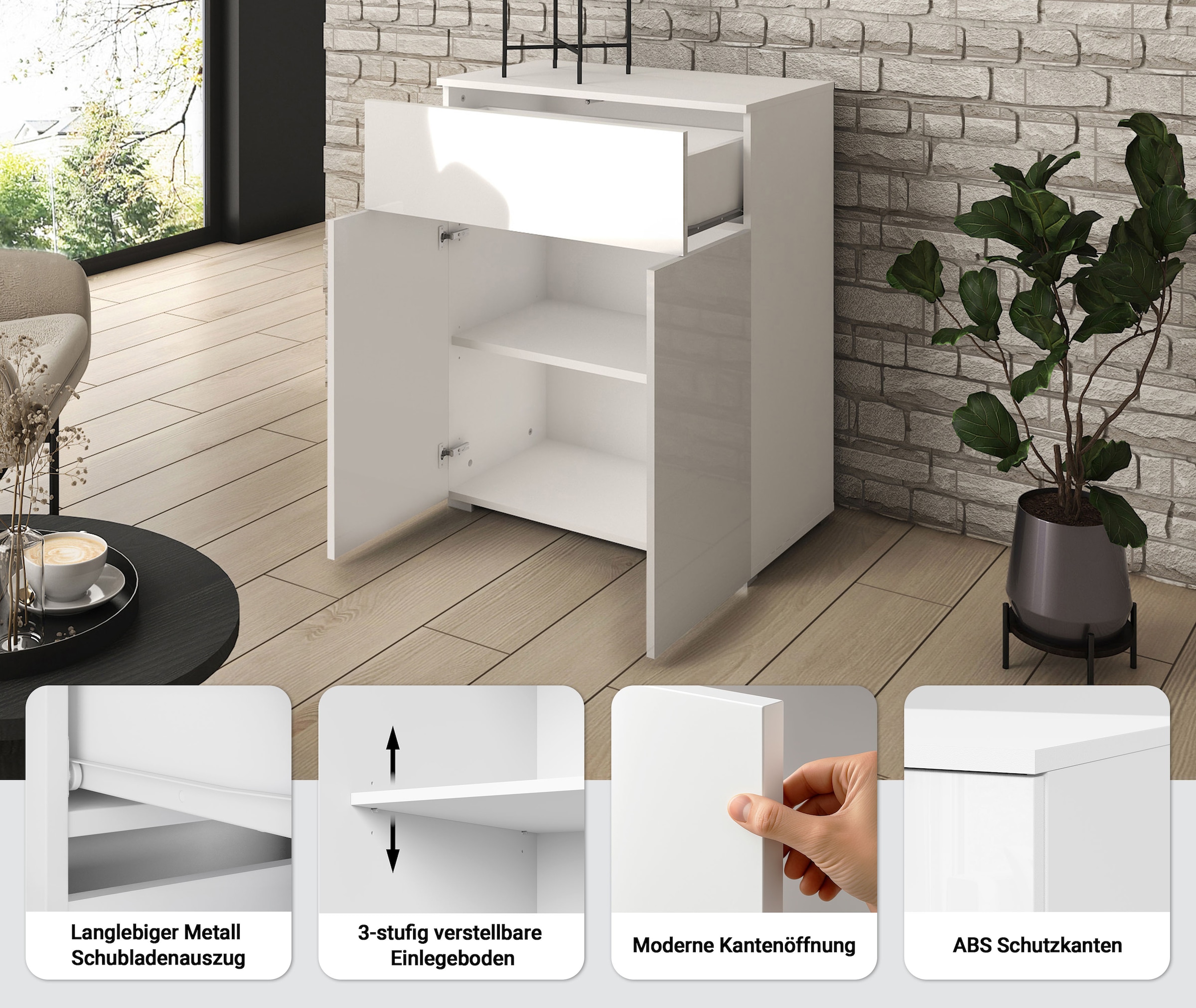 OTTO home Sideboard »PARIS« 1 Stk. tlg. Moderne 72cm breite grifflose Kommode, vielseitig einsetzbar